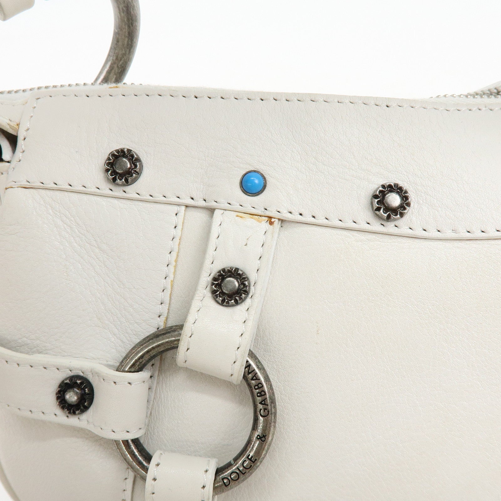 Dolce&Gabbana Leather Hand Bag Shoulder Bag Studs White