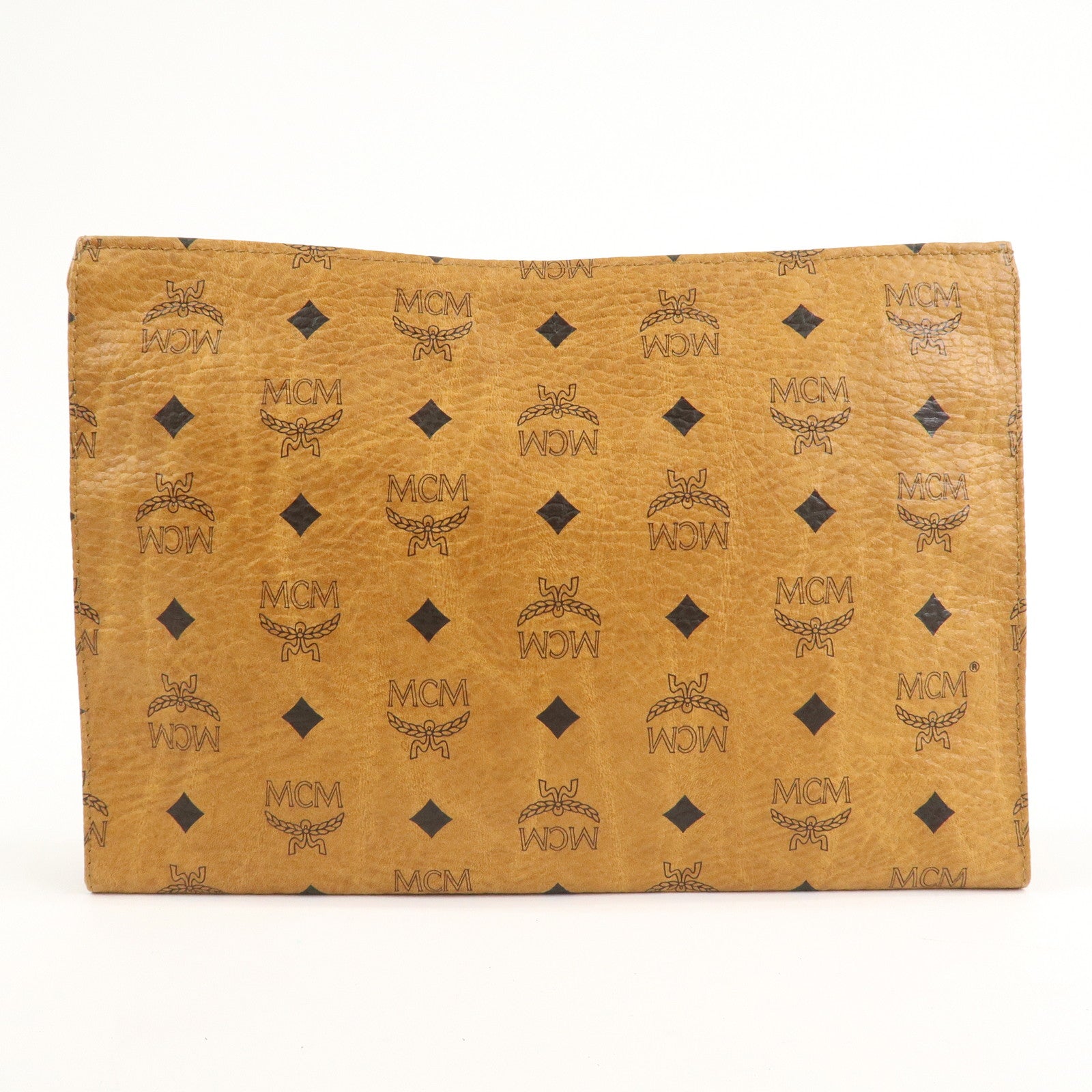 MCM Visetos Leather Clutch Bag Brown Gold Hardware