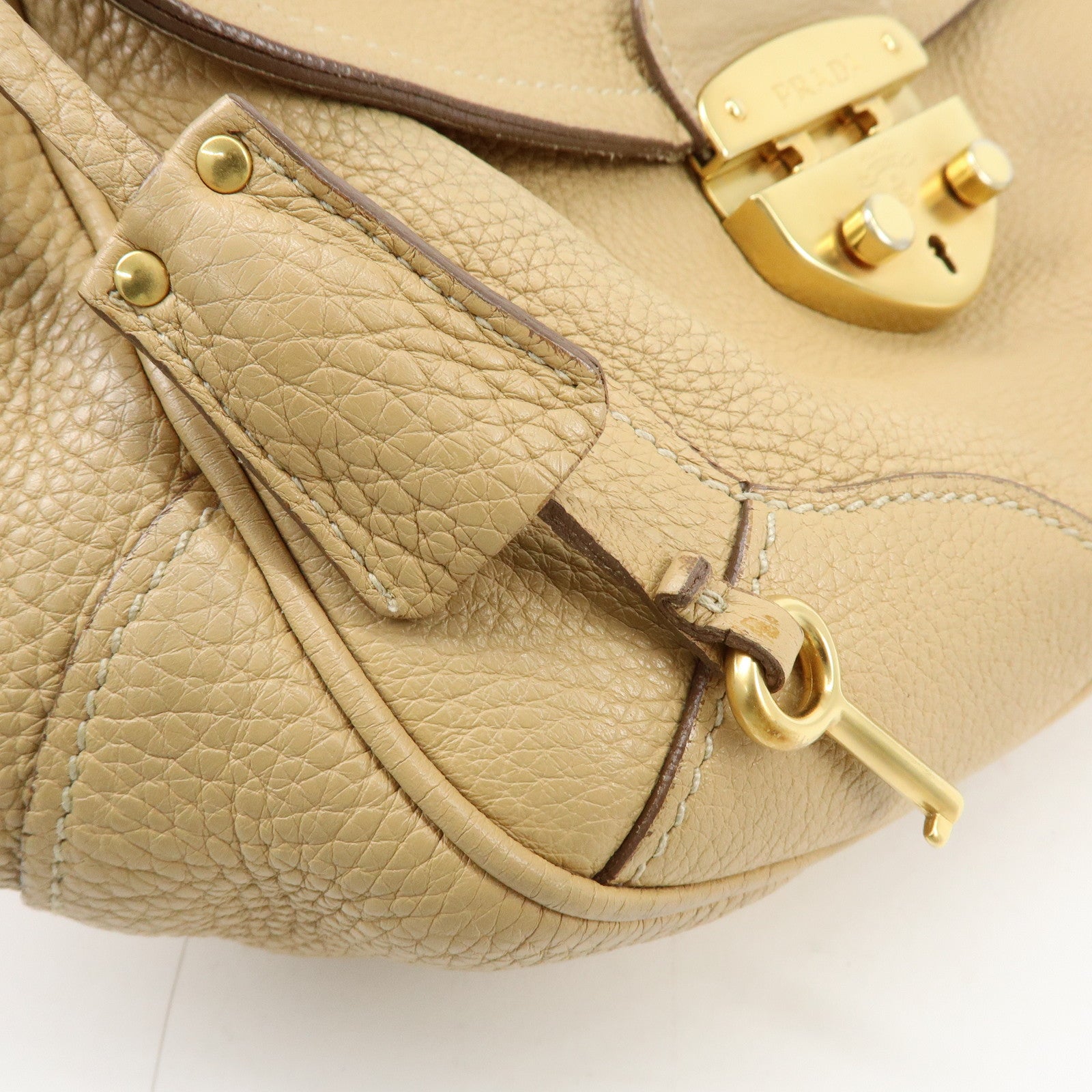 PRADA Logo Leather Shoulder Bag Hand Bag Light Brown BR3869
