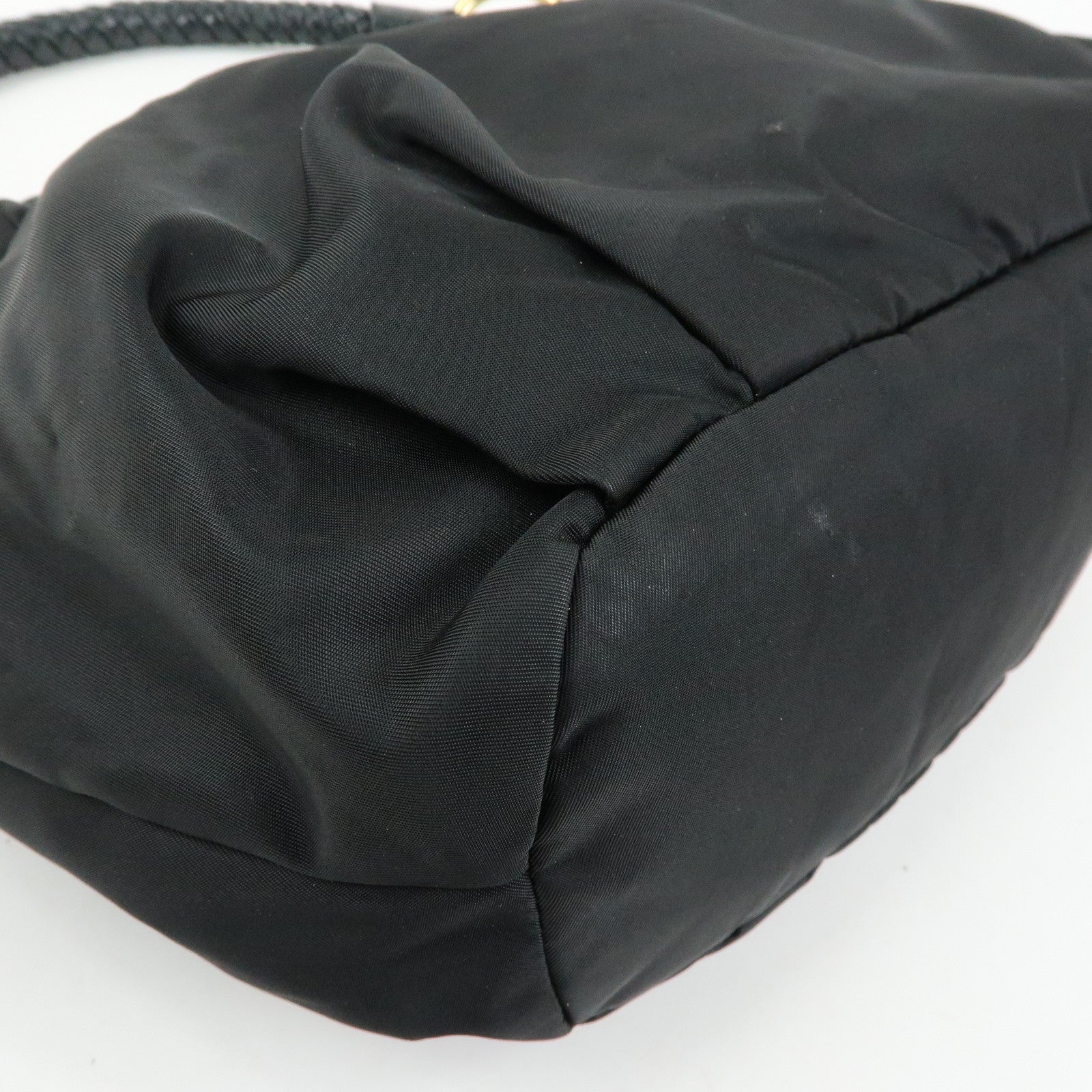 PRADA Ribbon Nylon Leather Shoulder Bag Hand Bag Black BR4237