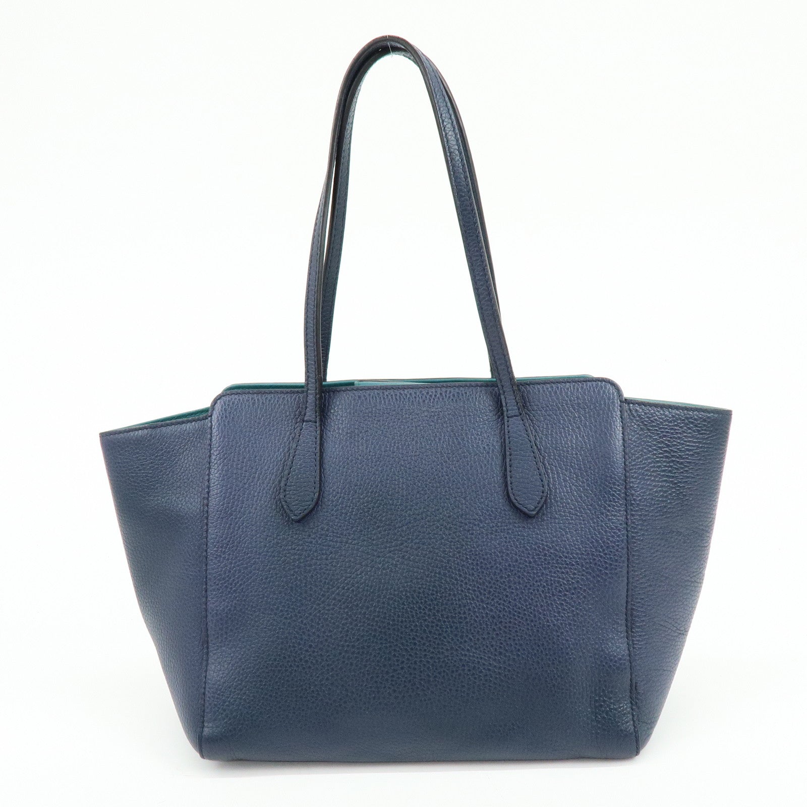 GUCCI Swing Interlocking G Calf Leather Tote Hand Bag Navy 354408