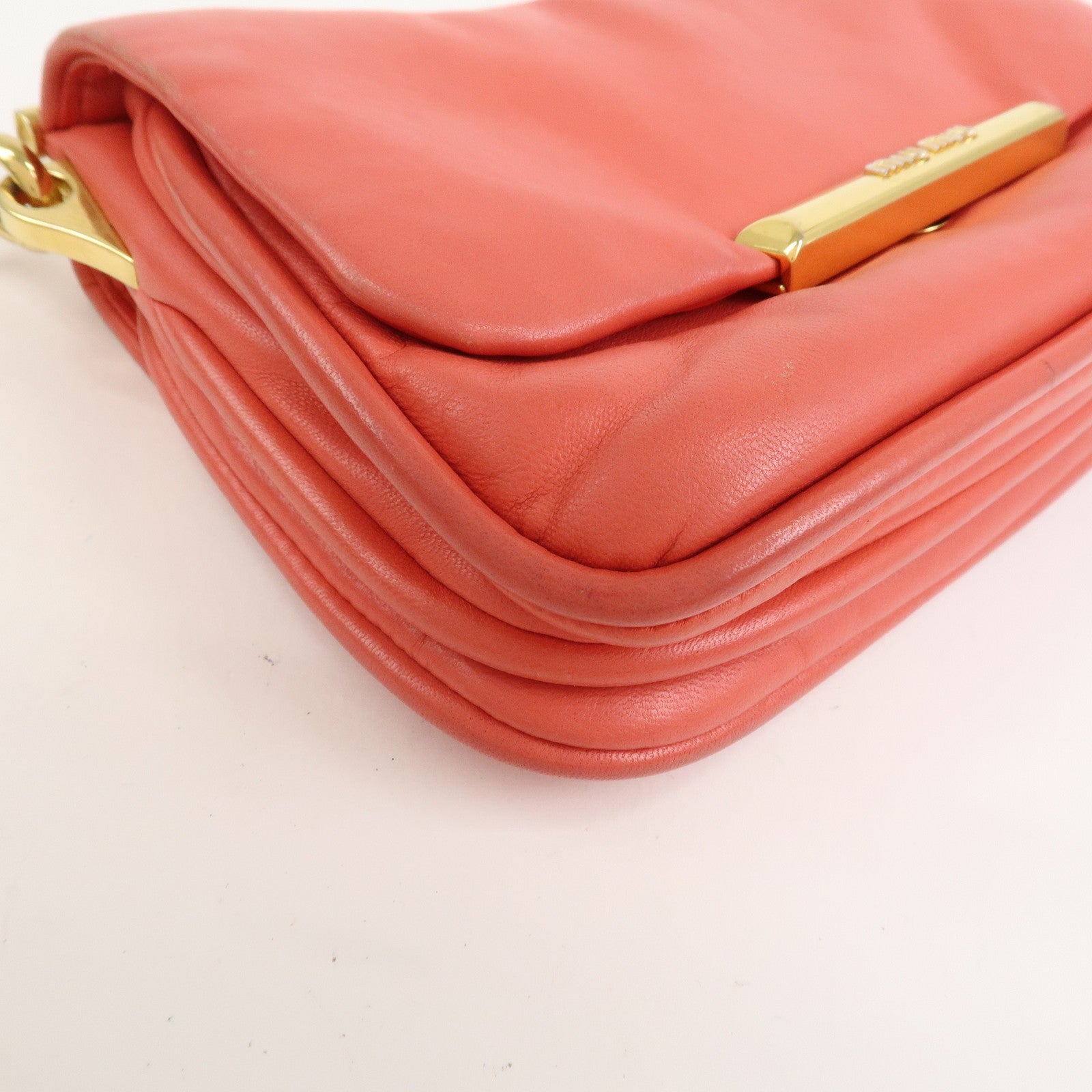 MIU MIU Nappa Leather Chain Shoulder Bag Crossbody Bag Coral