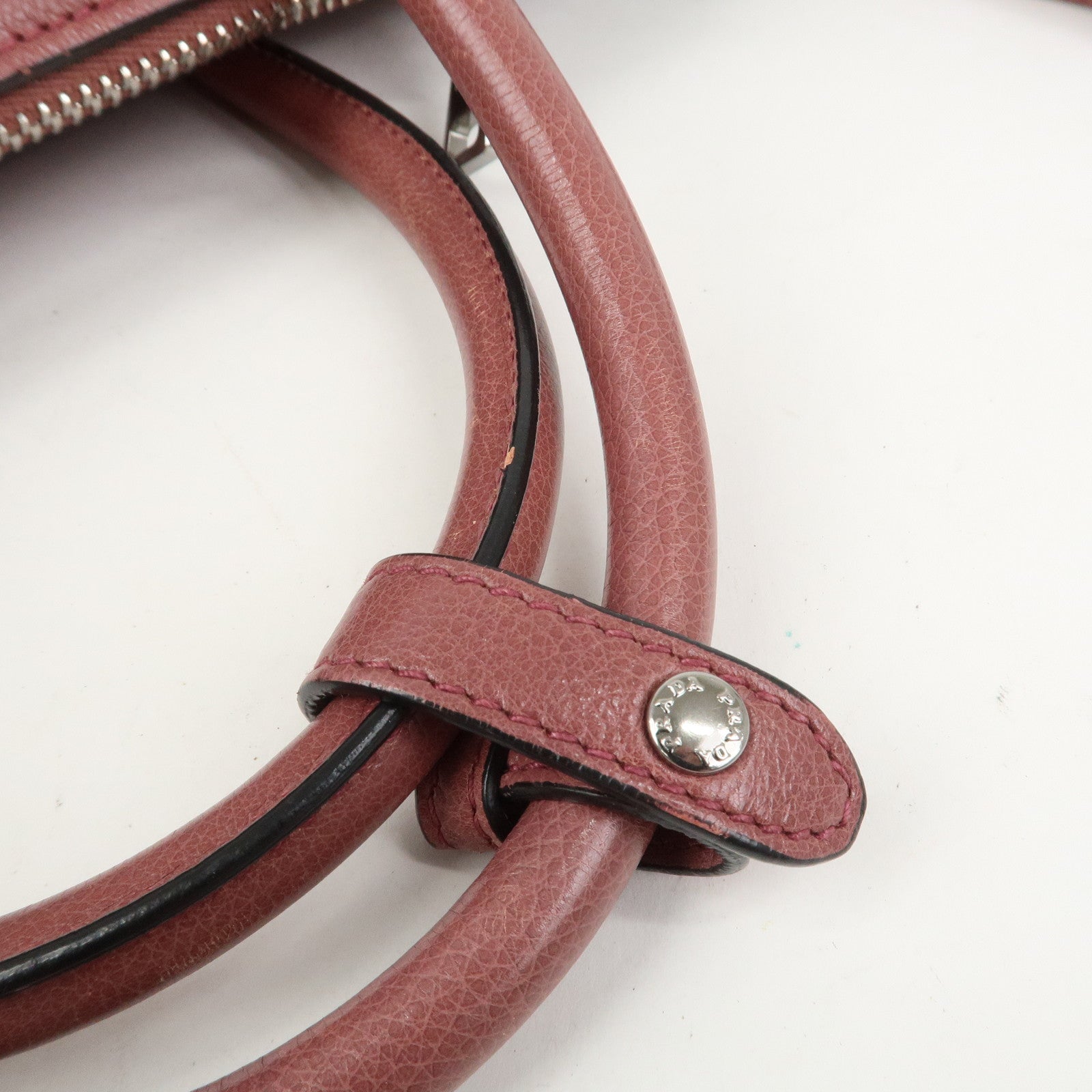 PRADA Triangle Logo Leather 2Way Bag Tote Bag Hand Bag Pink B2625M