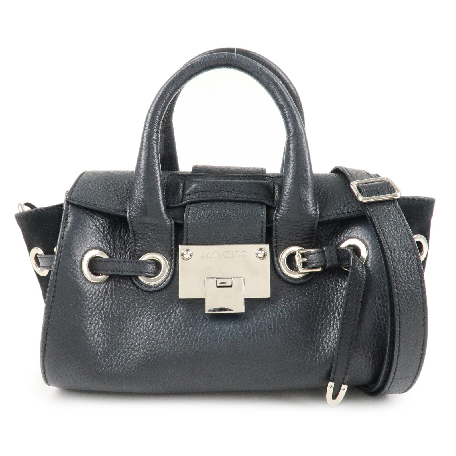 JIMMY CHOO Rosalie 2Way Leather Hand Bag Shoulder Bag Black Used