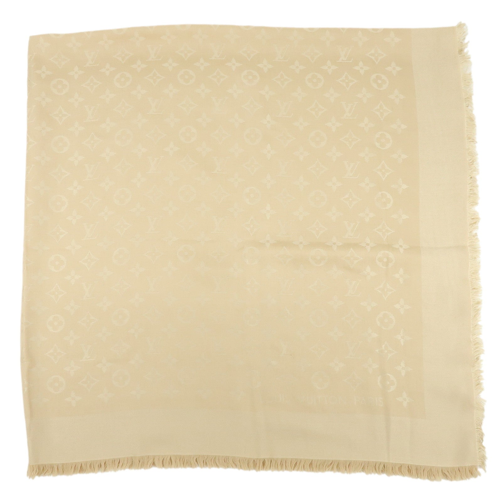 Louis Vuitton Monogram Shine Silk Wool Scarf Shawl Beige