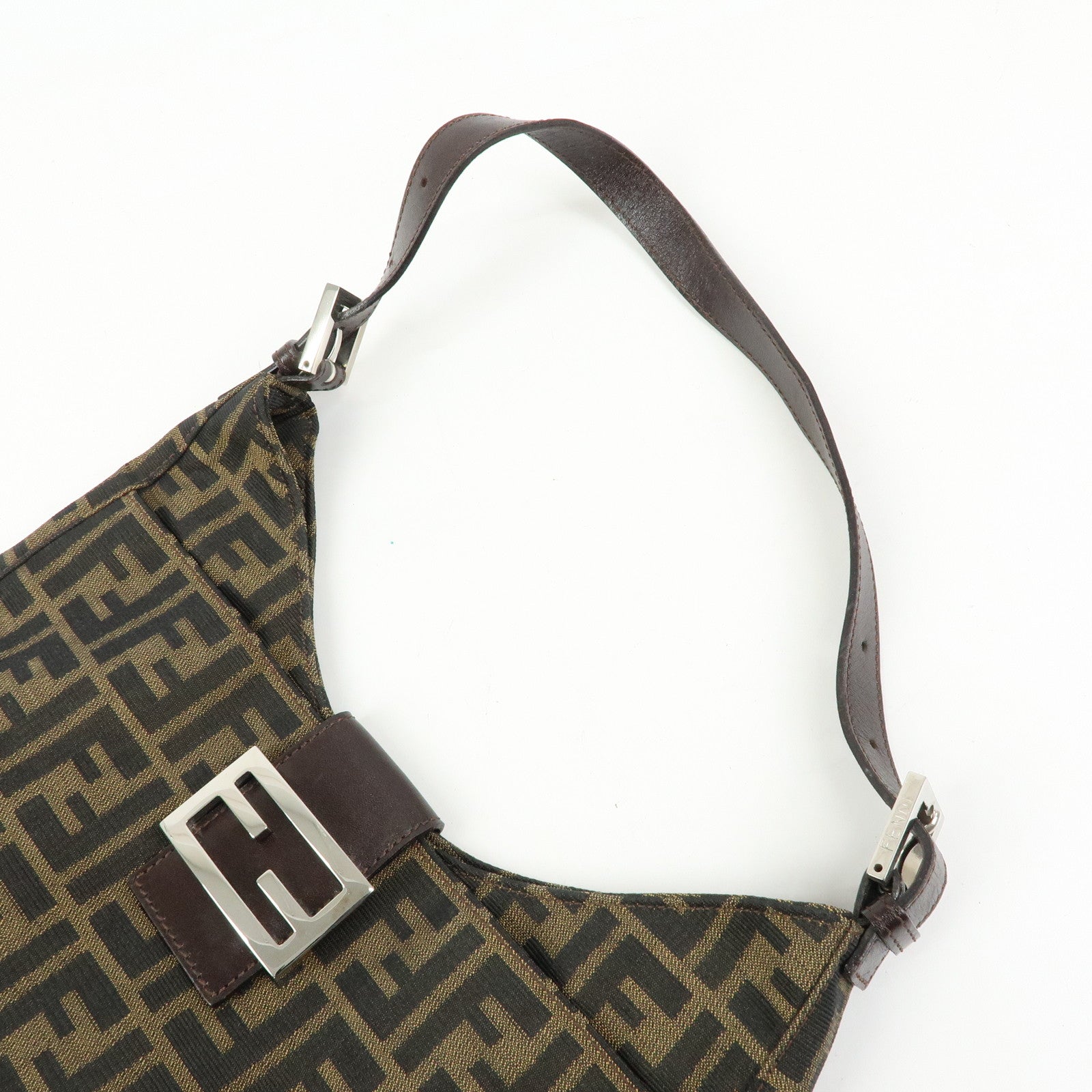 FENDI Zucca Canvas Leather Shoulder Bag Black Brown 26569