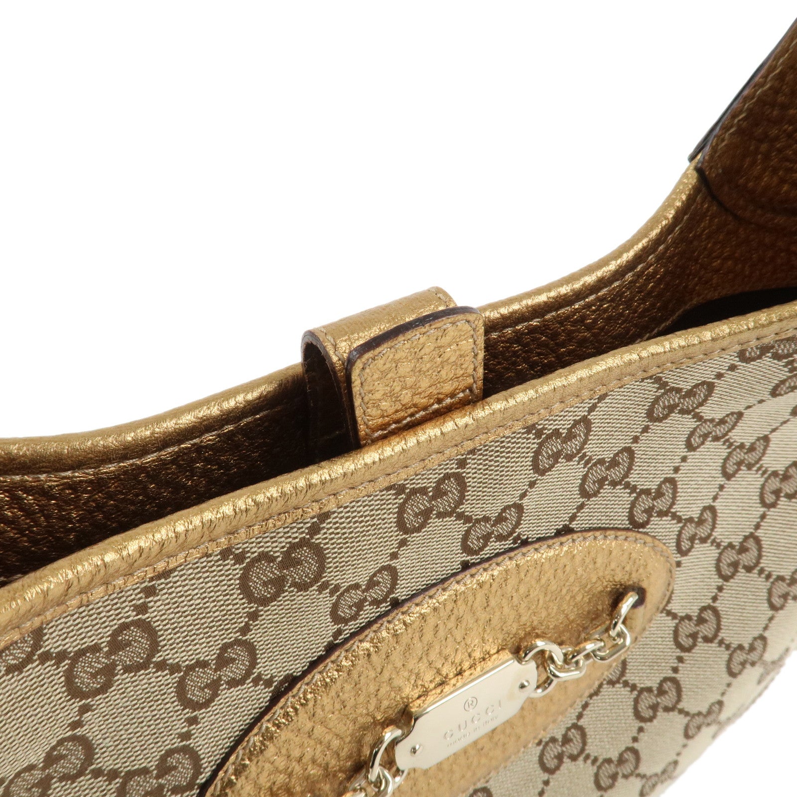 GUCCI GG Monogram Canvas Leather Shoulder Bag Beige Gold 145778