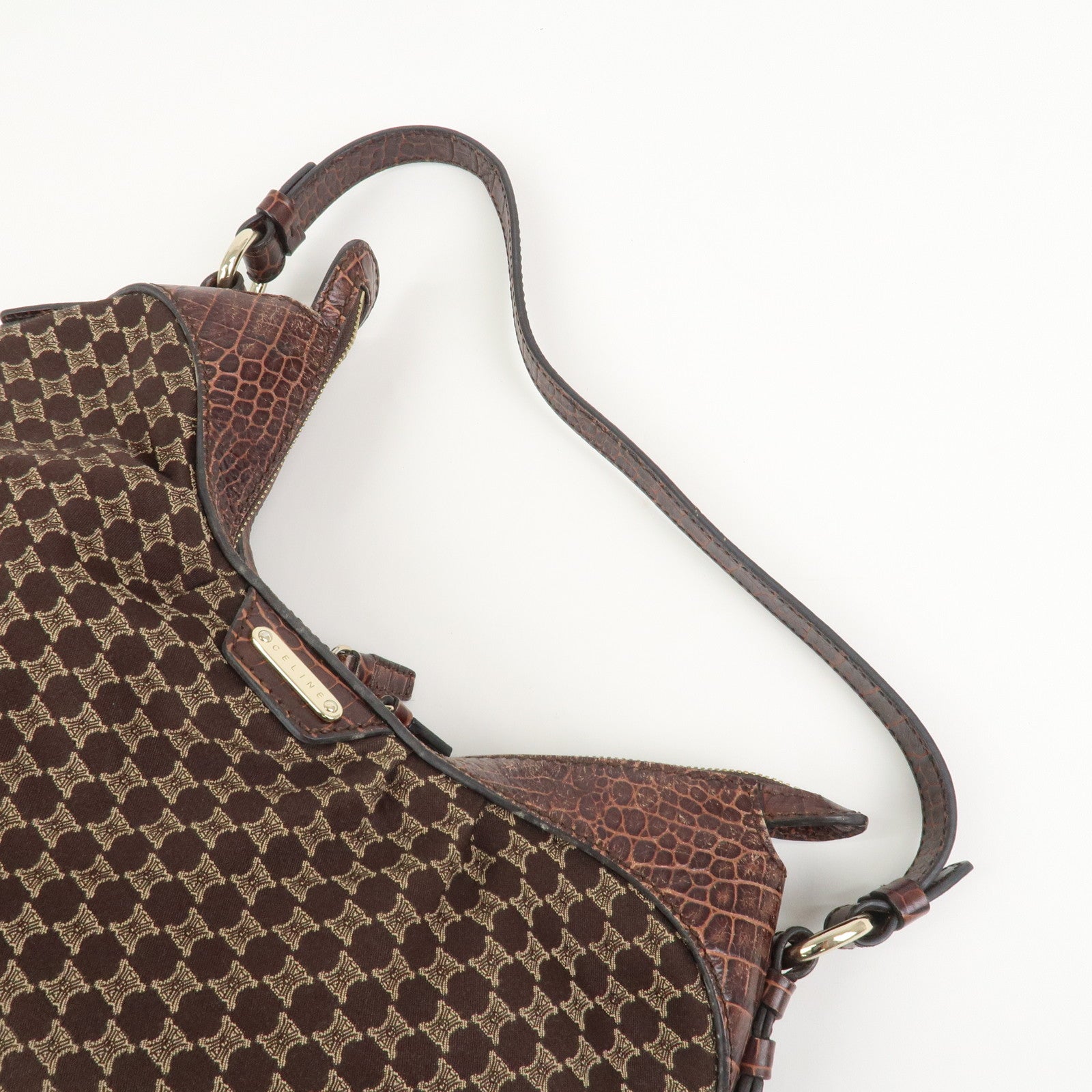CELINE Macadam Canvas Embossed Leather Bittersweet Shoulder Bag