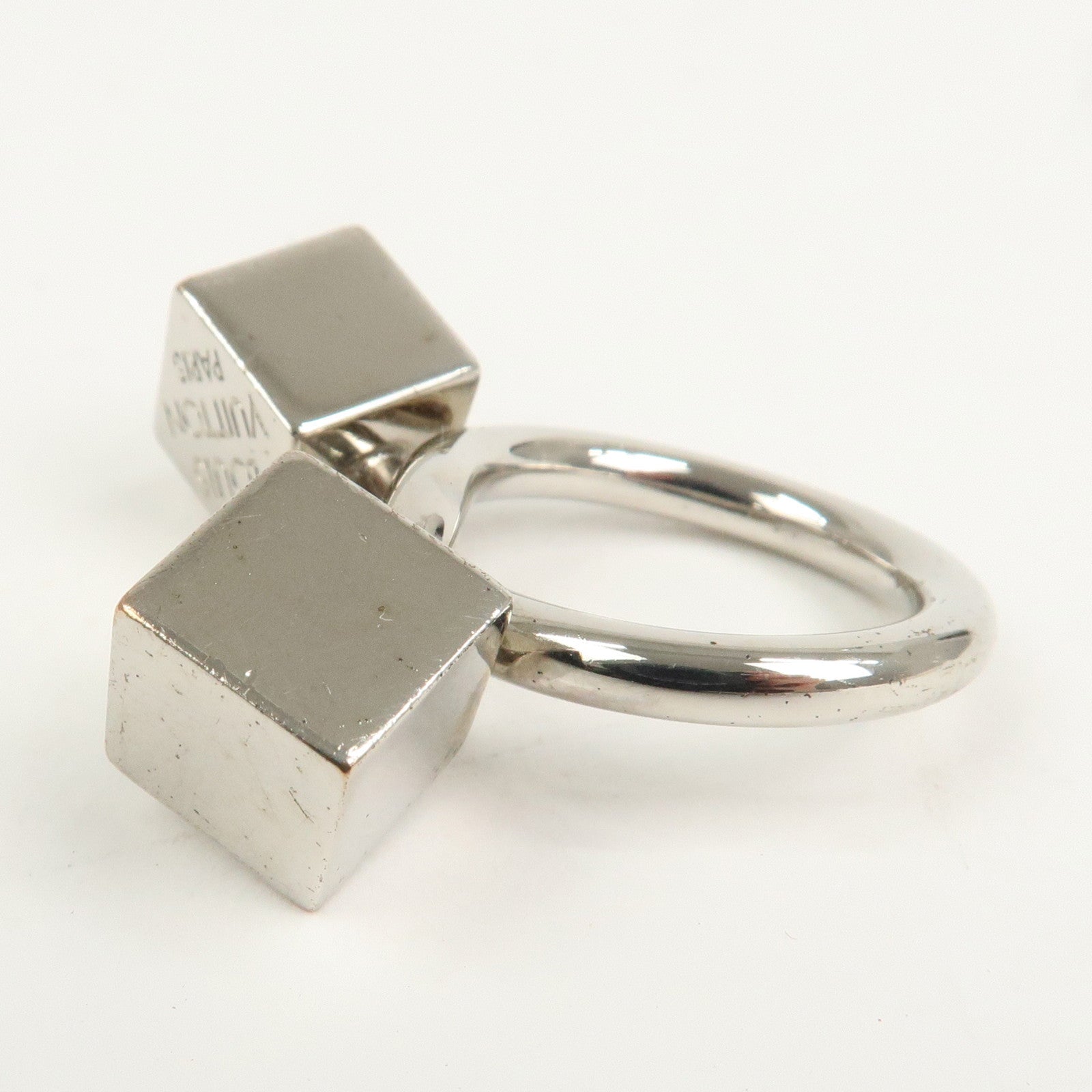 Louis Vuitton Logo Metal Cube Scarf Ring Silver