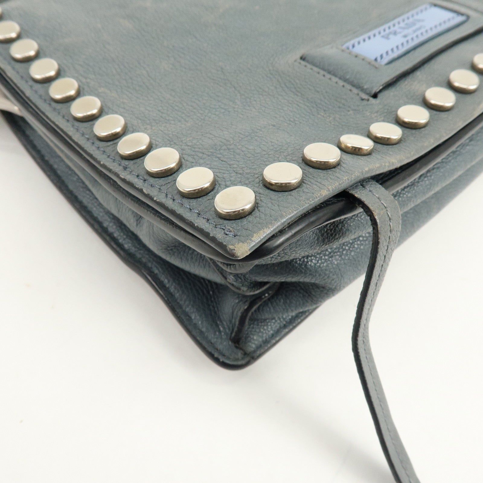 PRADA Etiquette Leather 2Way Bag Shoulder Bag Clutch Bag Gray