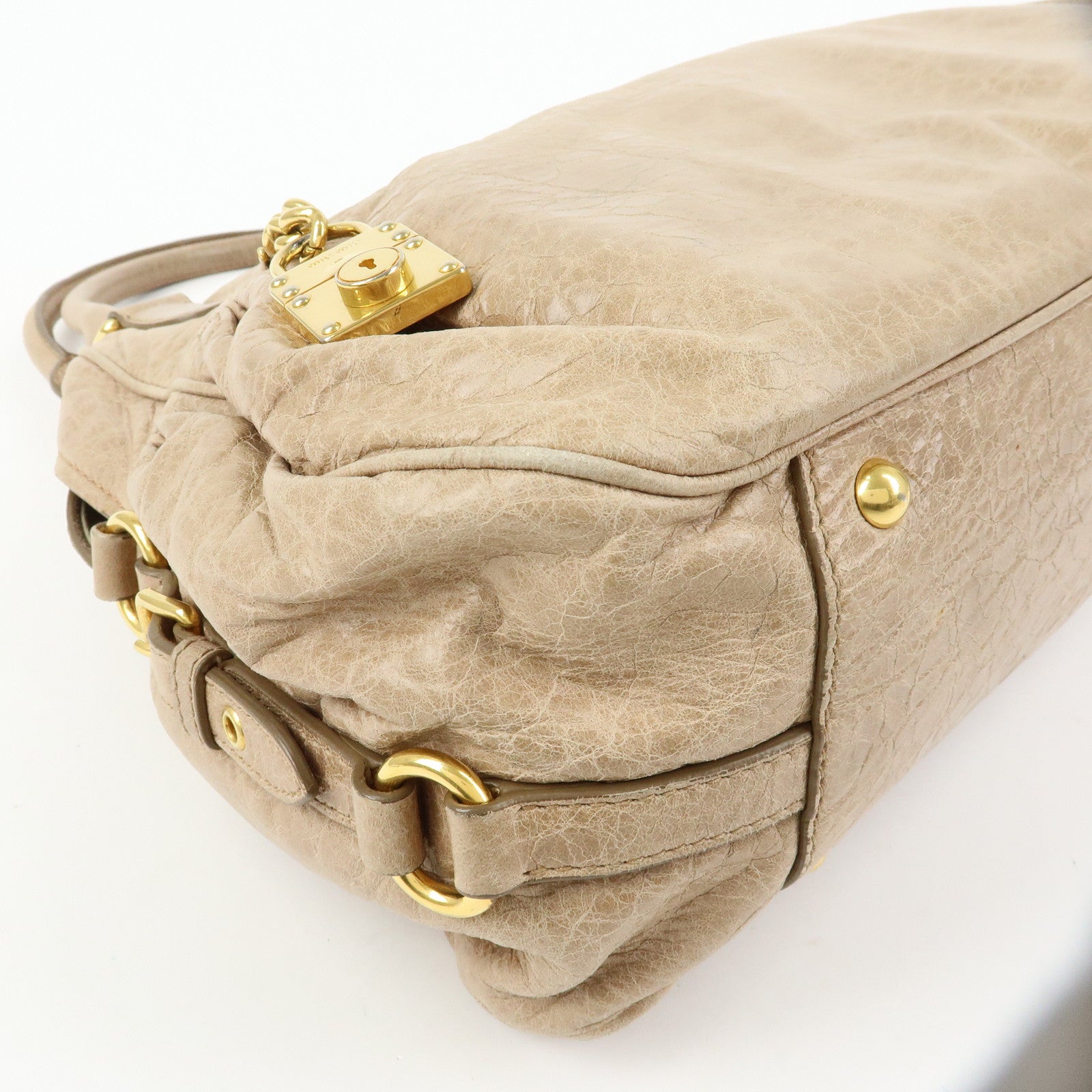 MIU MIU Leather 2Way Bag Hand Bag Shoulder Bag Beige