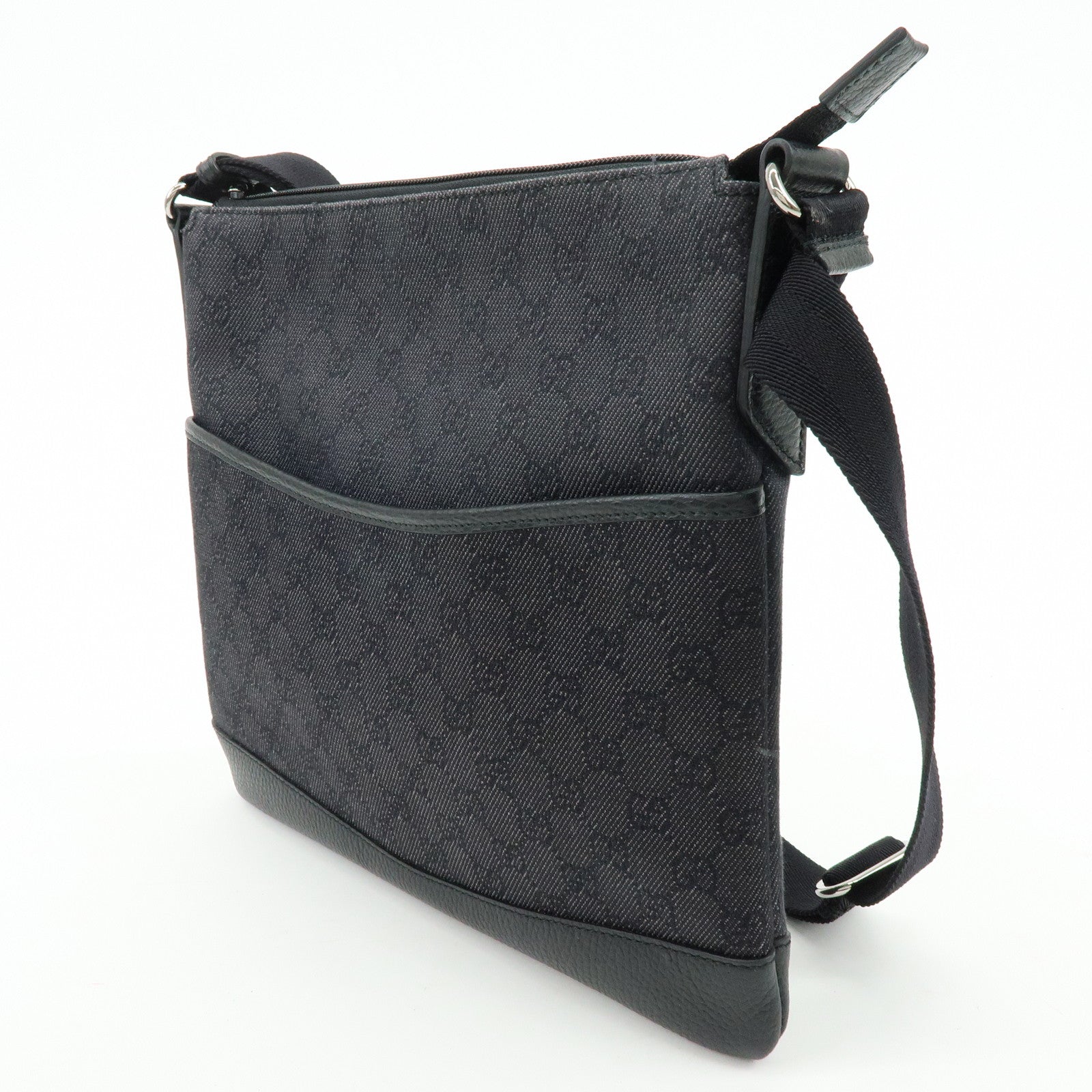 GUCCI GG Denim Leather Shoulder Bag Crossbody Bag Black 509635