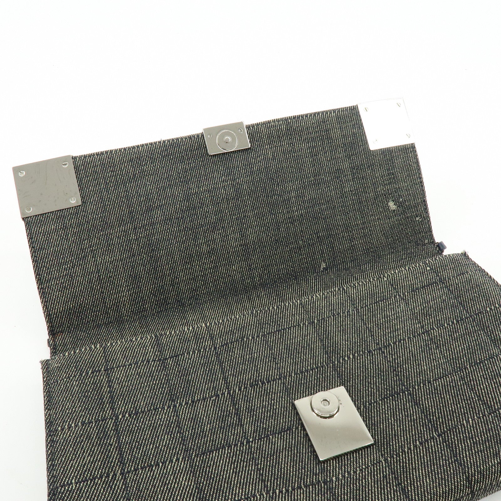 CHANEL Chocolate Bar COCO Mark Denim Clutch Bag Black