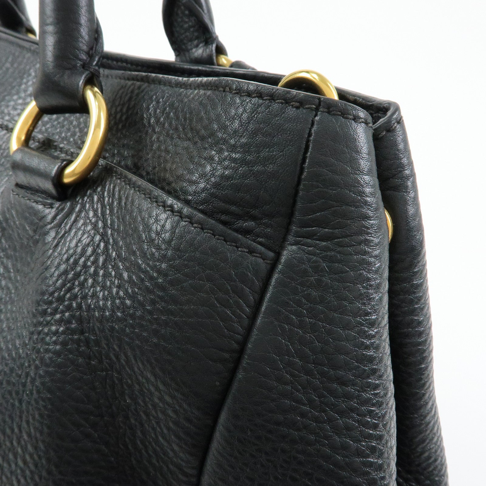 PRADA Logo Vittello Daino Leather 2Way Bag Tote Bag Black BR4393