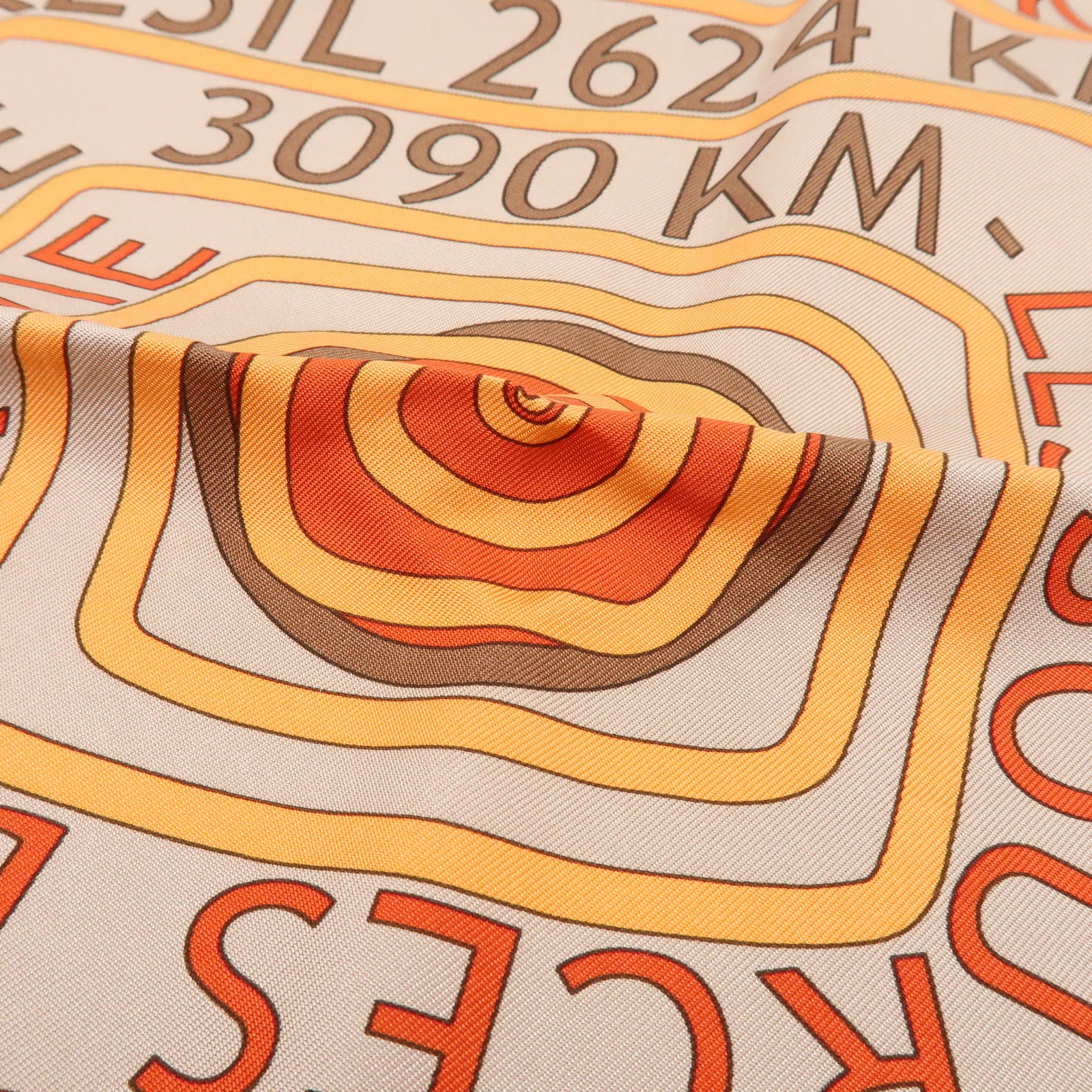 HERMES Carre 90 Silk 100% Scarf LES SOURCES DE LA VIE Brown Orange