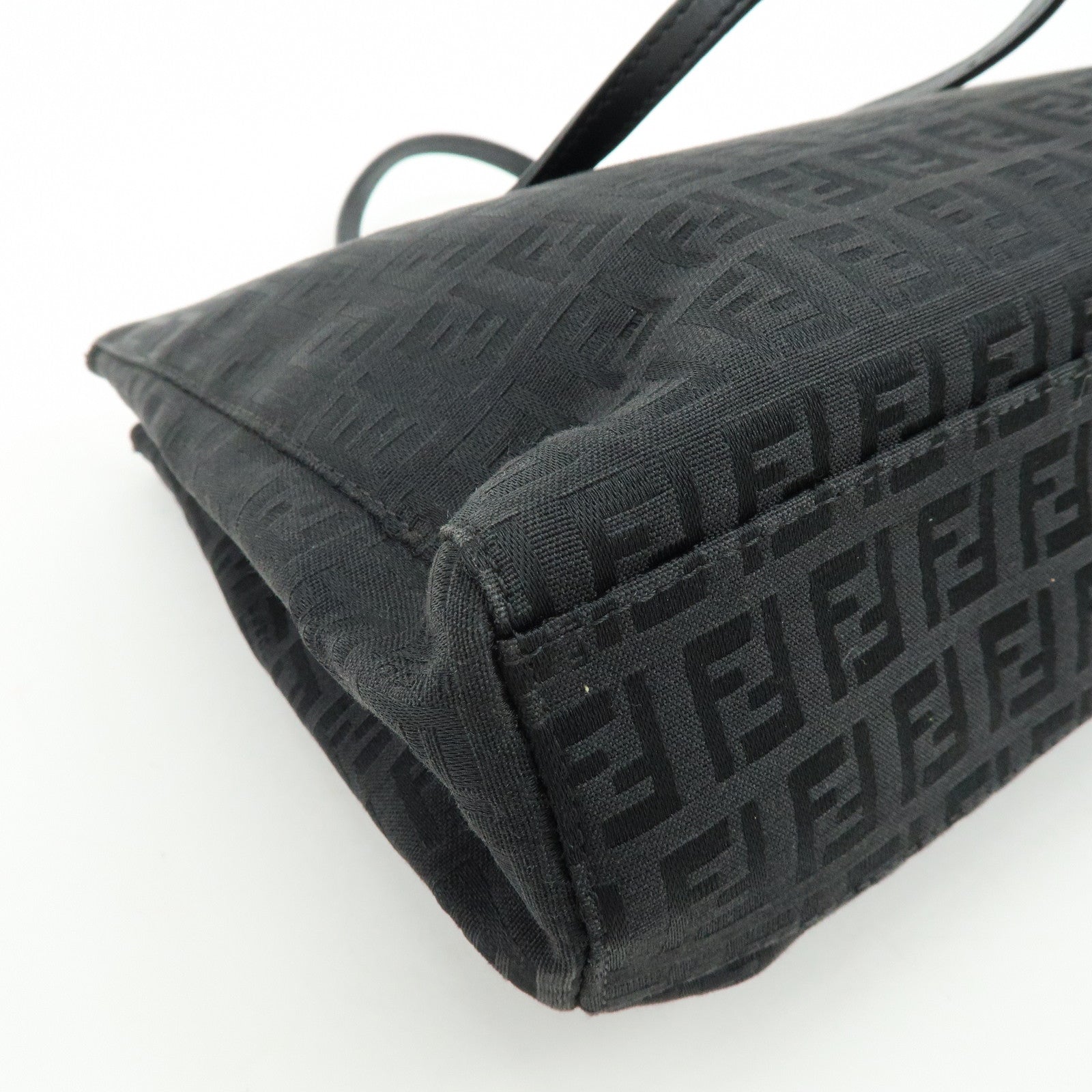 FENDI Zucchino Canvas Leather Tote Bag Hand Bag Black 8BH072