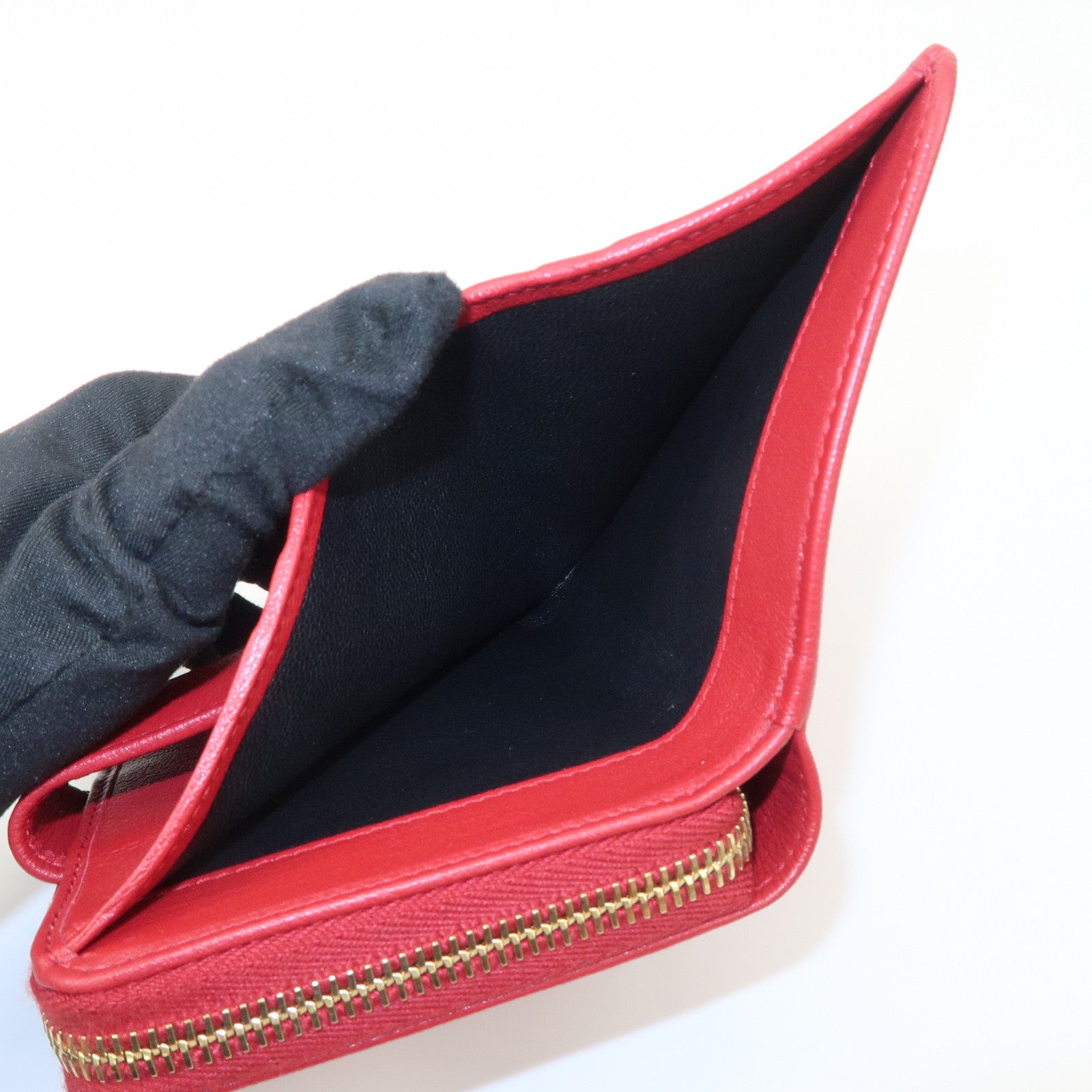 SAINT LAURENT Leather Compact Bi-fold Wallet Red