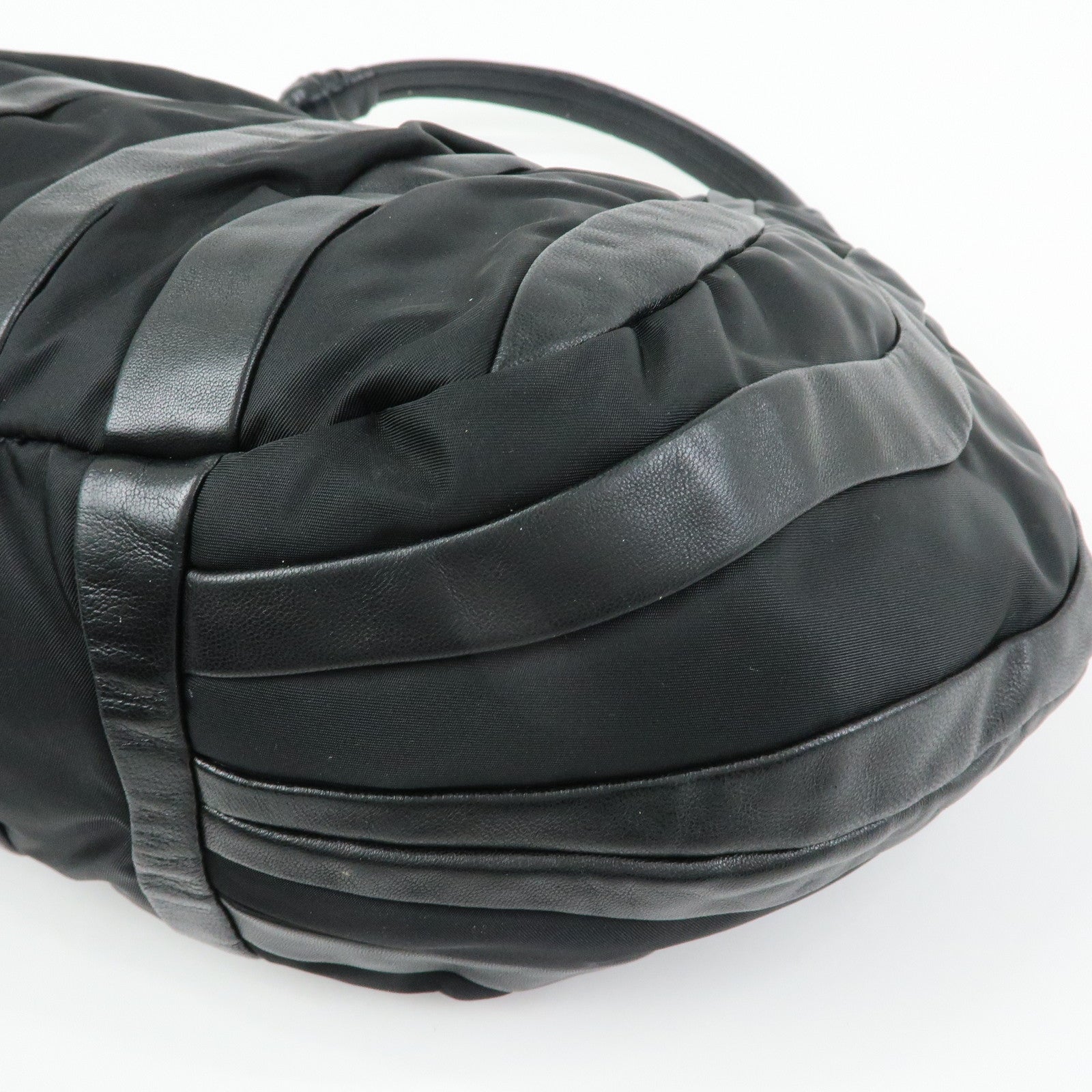 PRADA Leather Nylon Shoulder Bag Hand Bag Black BR4006