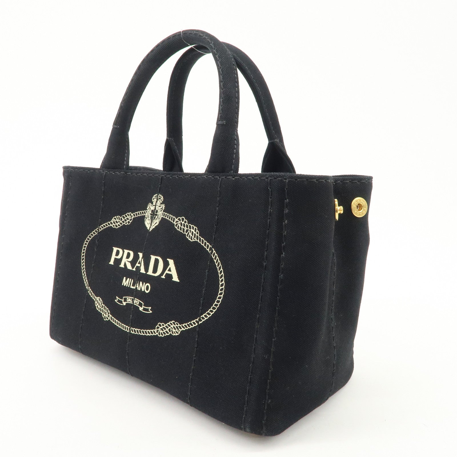 PRADA Canapa Mini Canvas 2Way Hand Bag Tote Bag Black 1BG439 Used