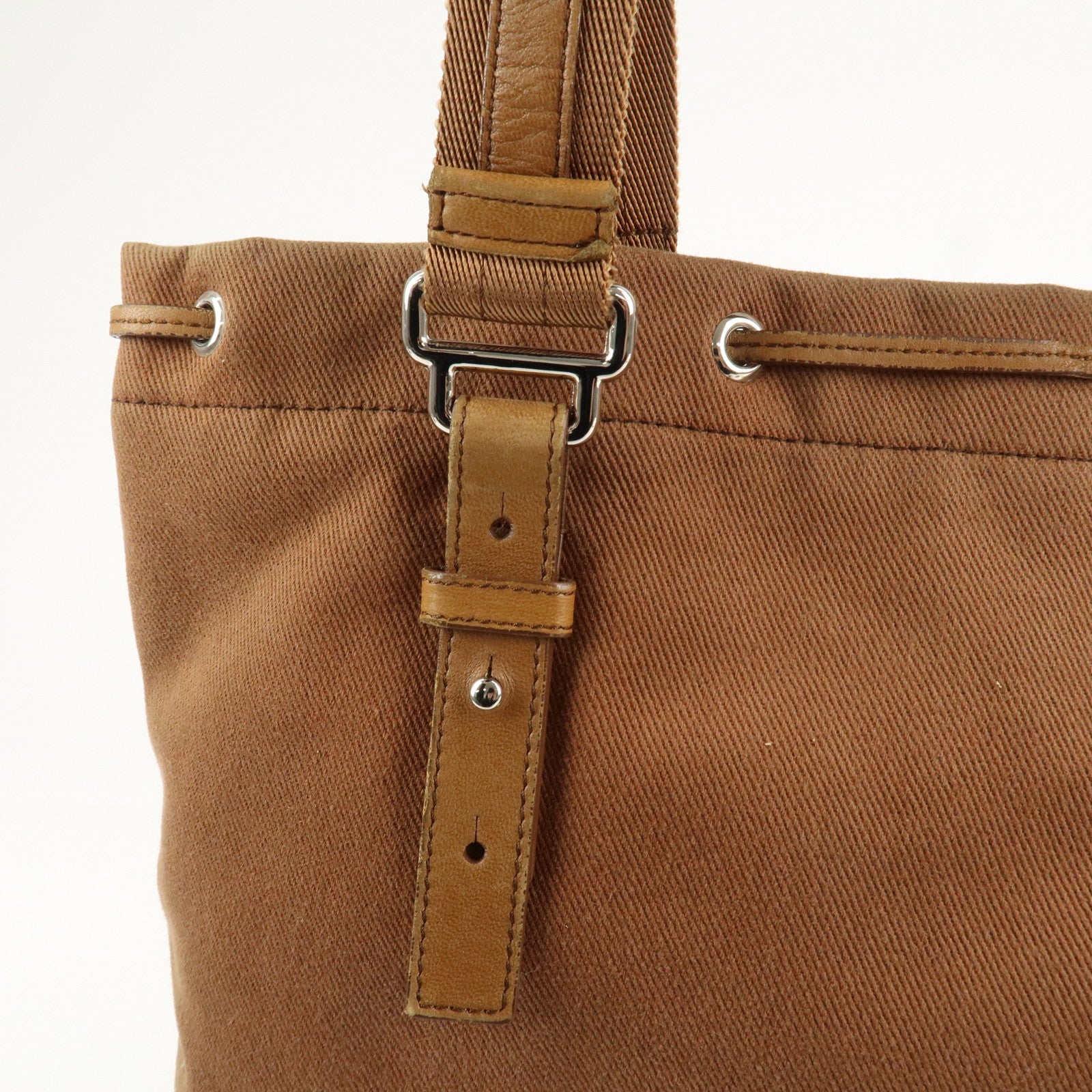 Saint Laurent Velour Canvas Leather Kahara Tote bag Shoulder Bag Brown Used