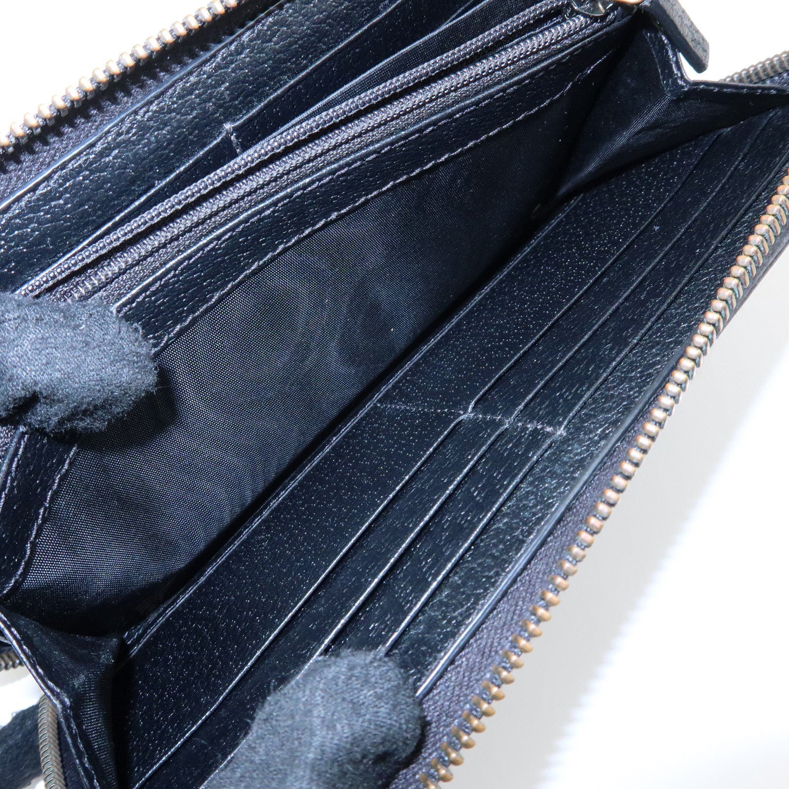 GUCCI Animalier Bee Leather Zip-Around Long Wallet Black 523667