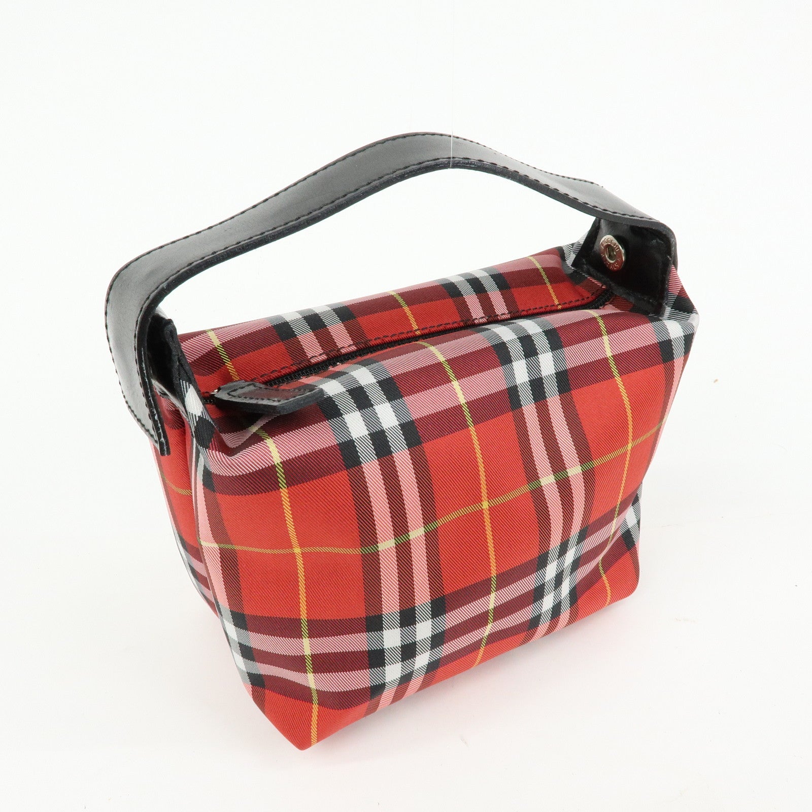 BURBERRY Canvas Plaid Leather Mini Hand Bag Red