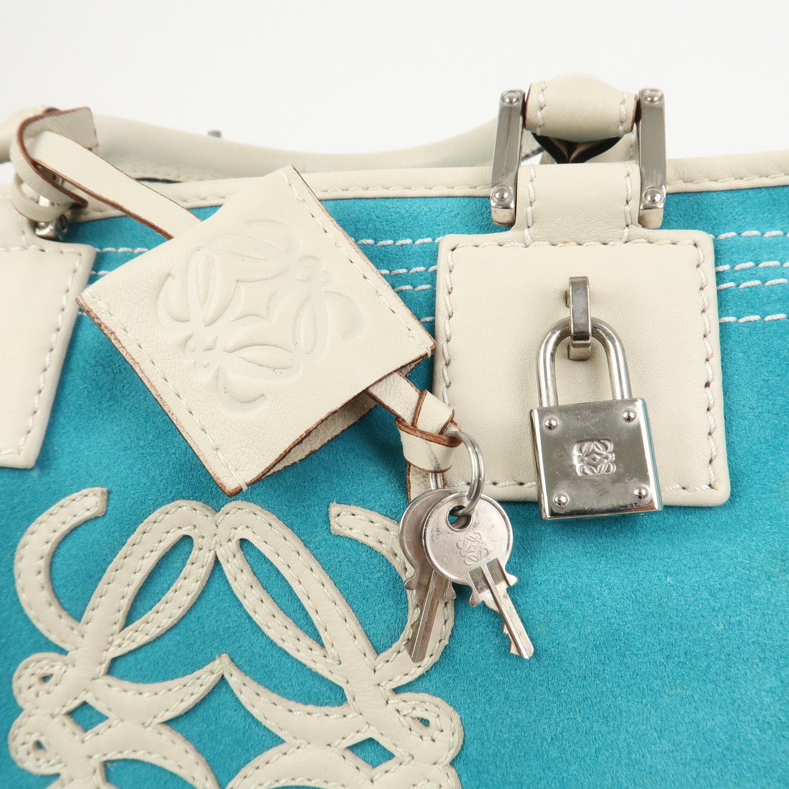 LOEWE Anagram Suede Leather Amazona 28 Hand Bag Blue White