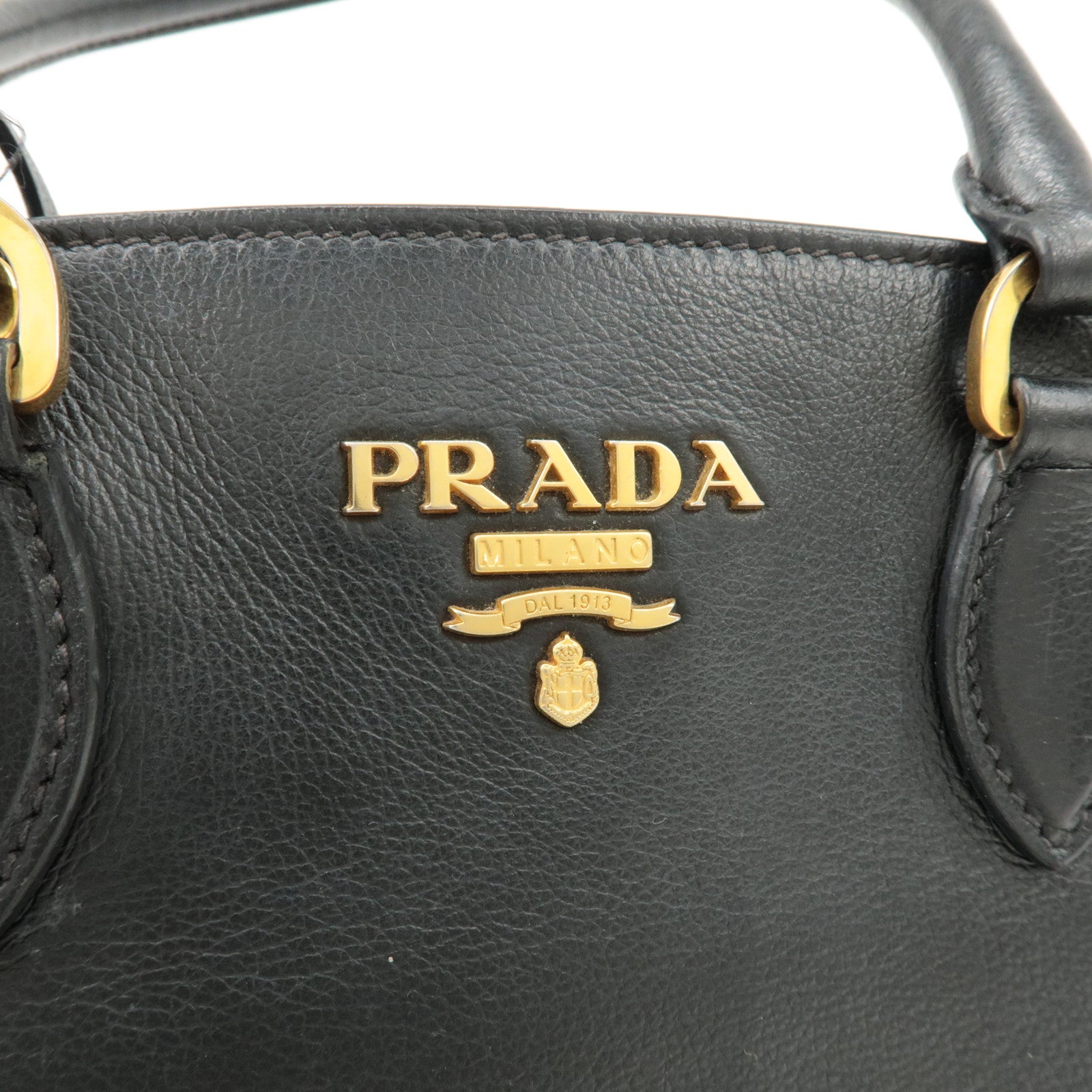 PRADA Leather 2Way Bag Shoulder Hand Bag Black Gold Used