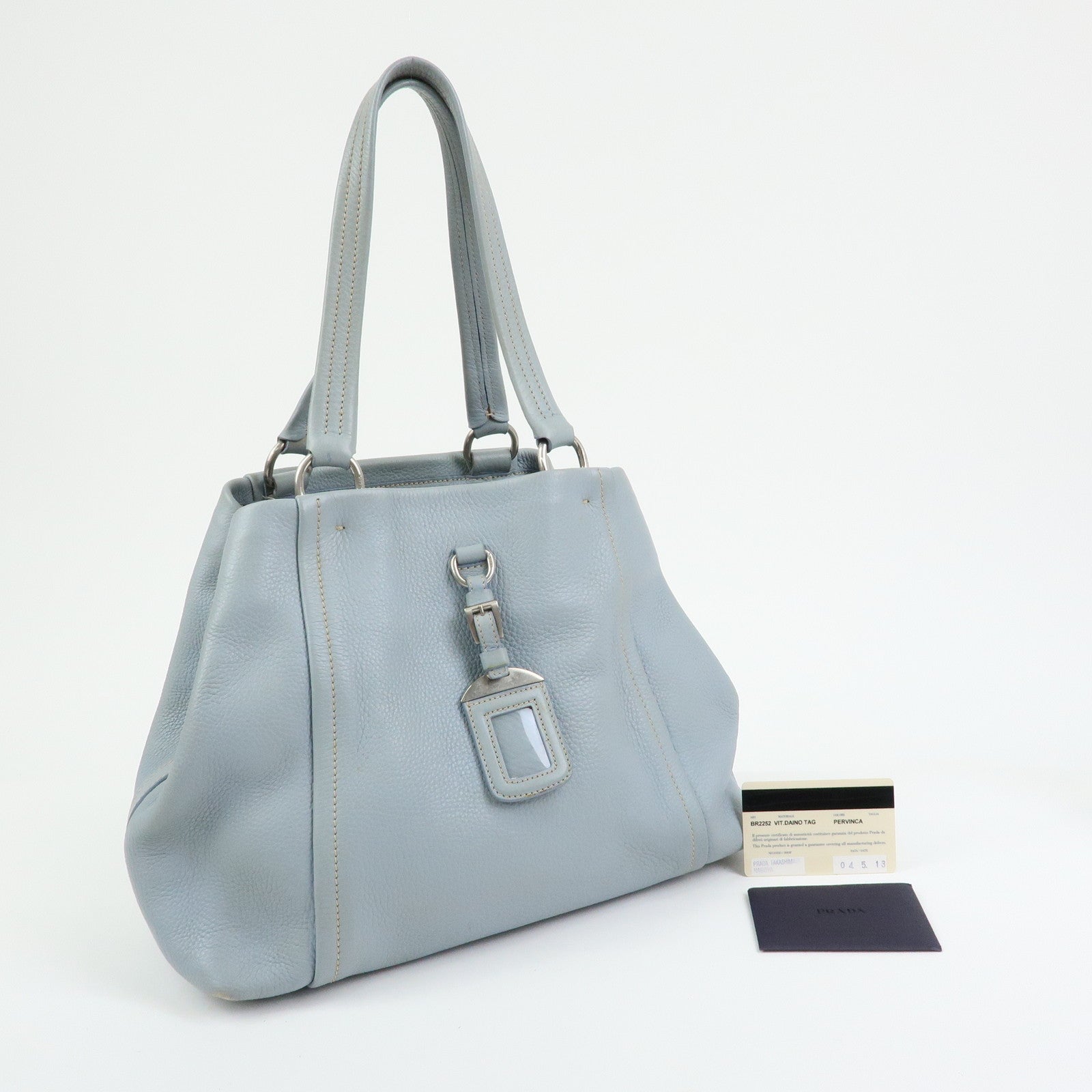 PRADA Vitello Daino Leather Tote Bag Hand Bag Light Blue BR2252