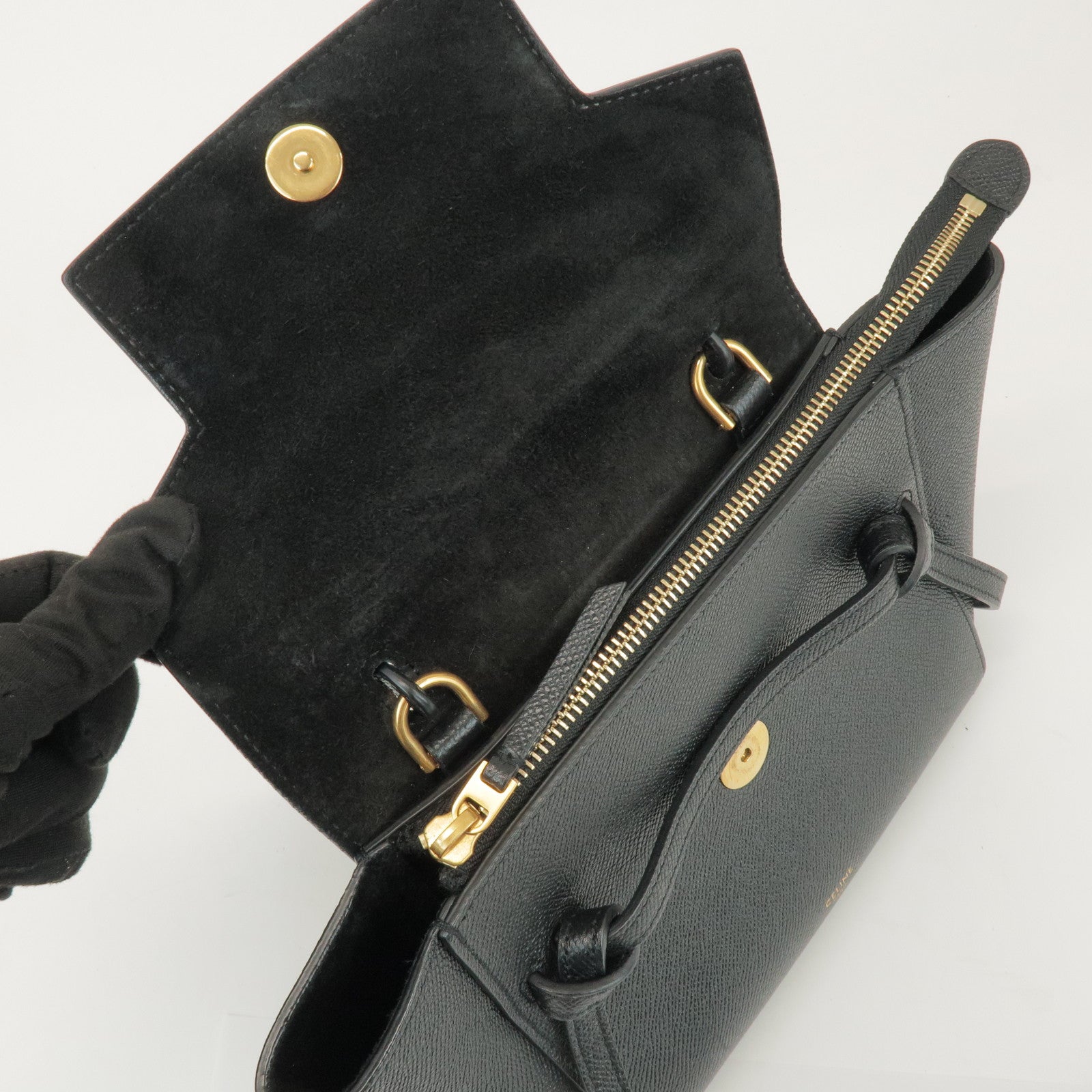 CELINE Belt Bag Leather 2WAY Bag Shoulder Bag Hand Bag Black