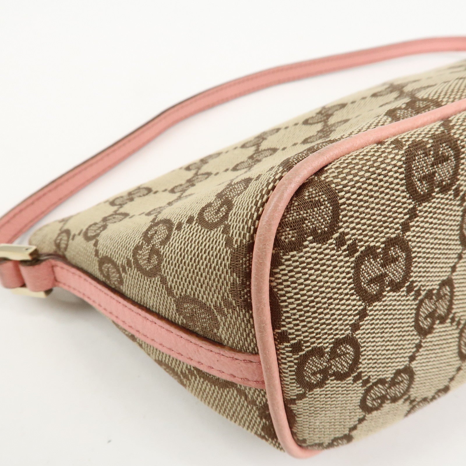 GUCCI Boat Bag GG Canvas Leather Hand Bag Beige Pink 07198