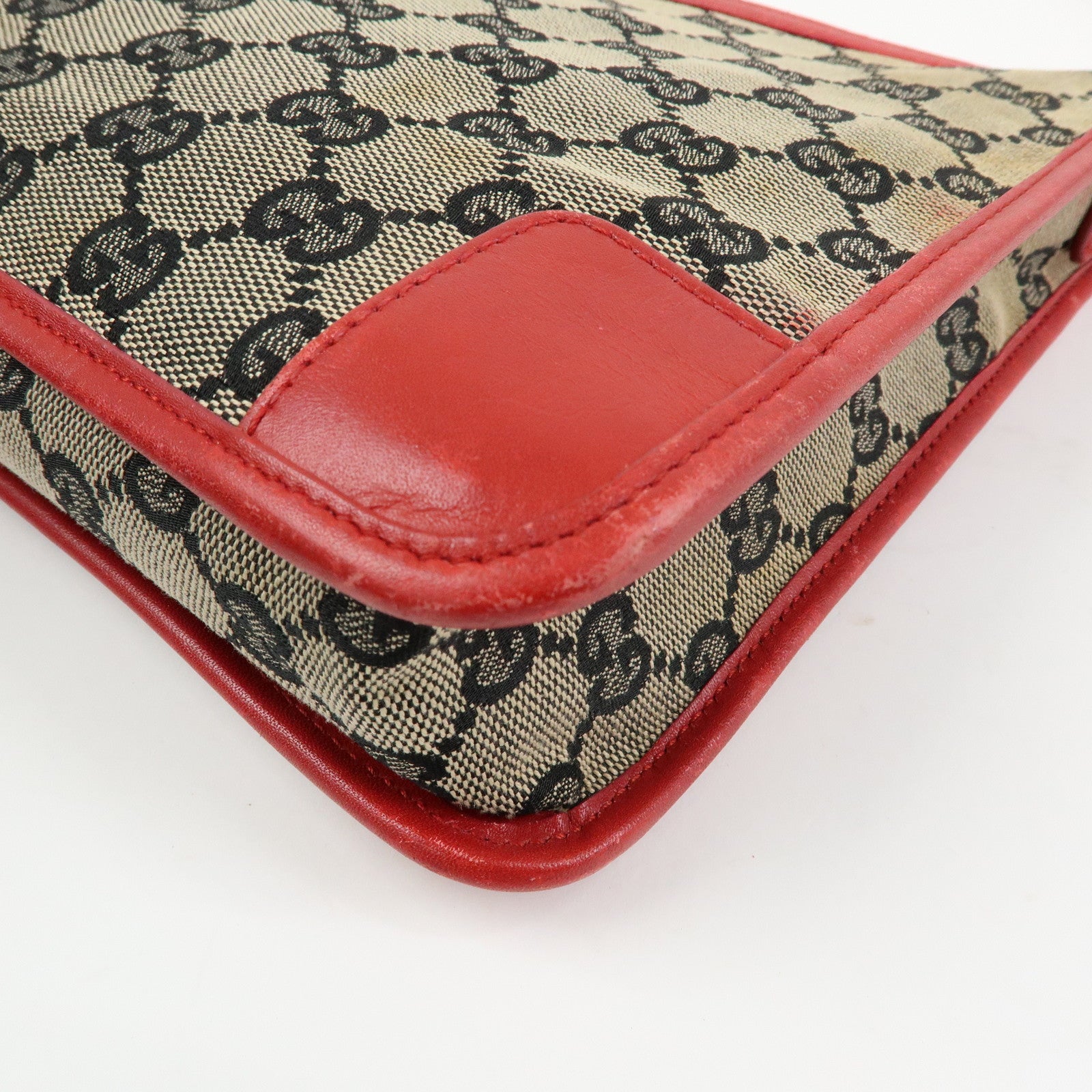 GUCCI GG Canvas Leather Shoulder Bag Hand Bag Beige Red 001・4206