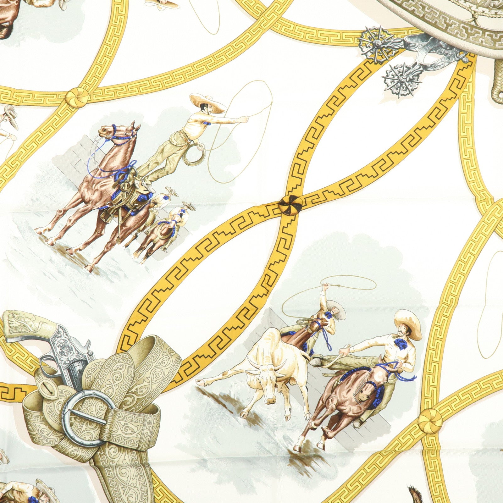 HERMES Carre 90 Silk 100% Scarf CHARREADA Navy White