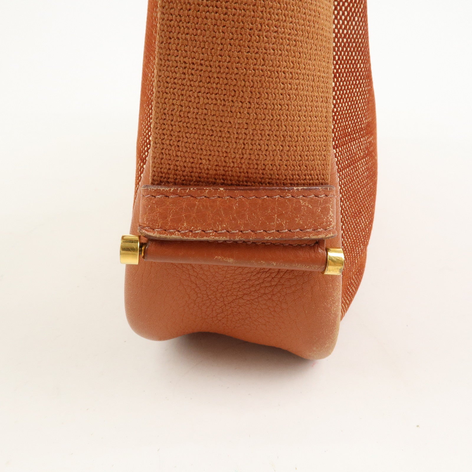 HERMES Toile Ash Leather □B Stamped Sac Shoulder Bag Brown