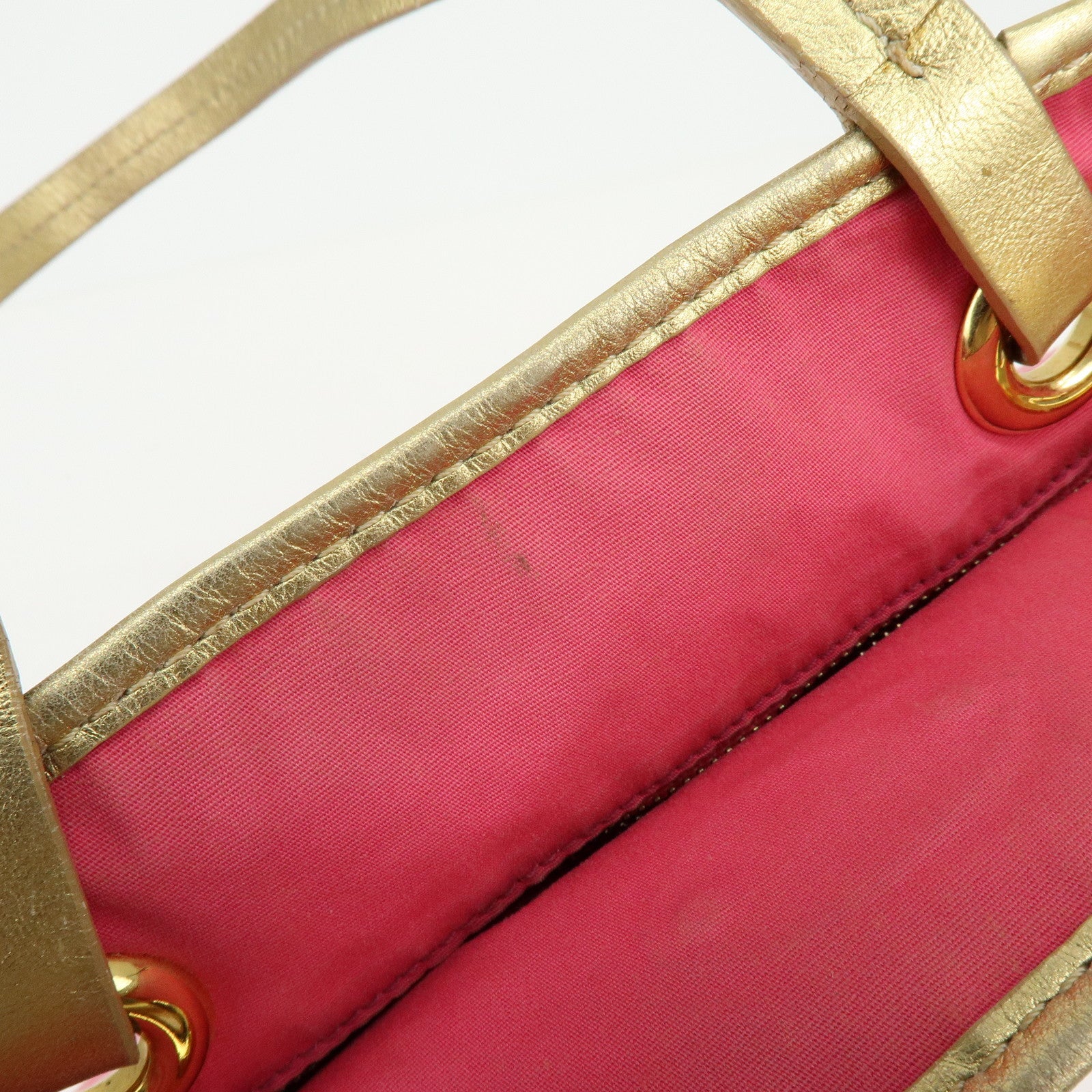 CELINE Macadam Logo Canvas Leather Tote Bag Shoulder Bag Pink Gold