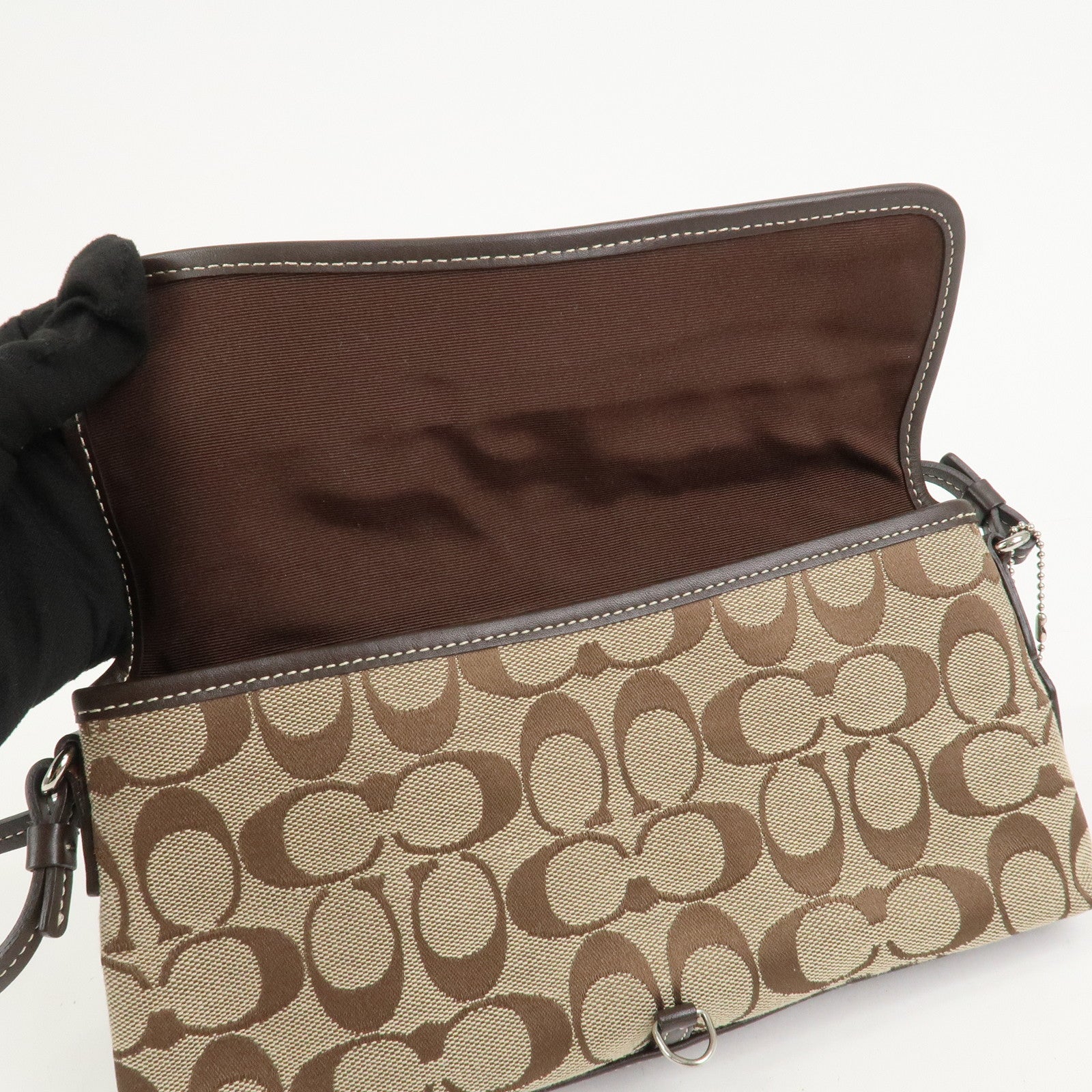 COACH Signature Canvas Leather Shoulder Bag Hand Bag Brown