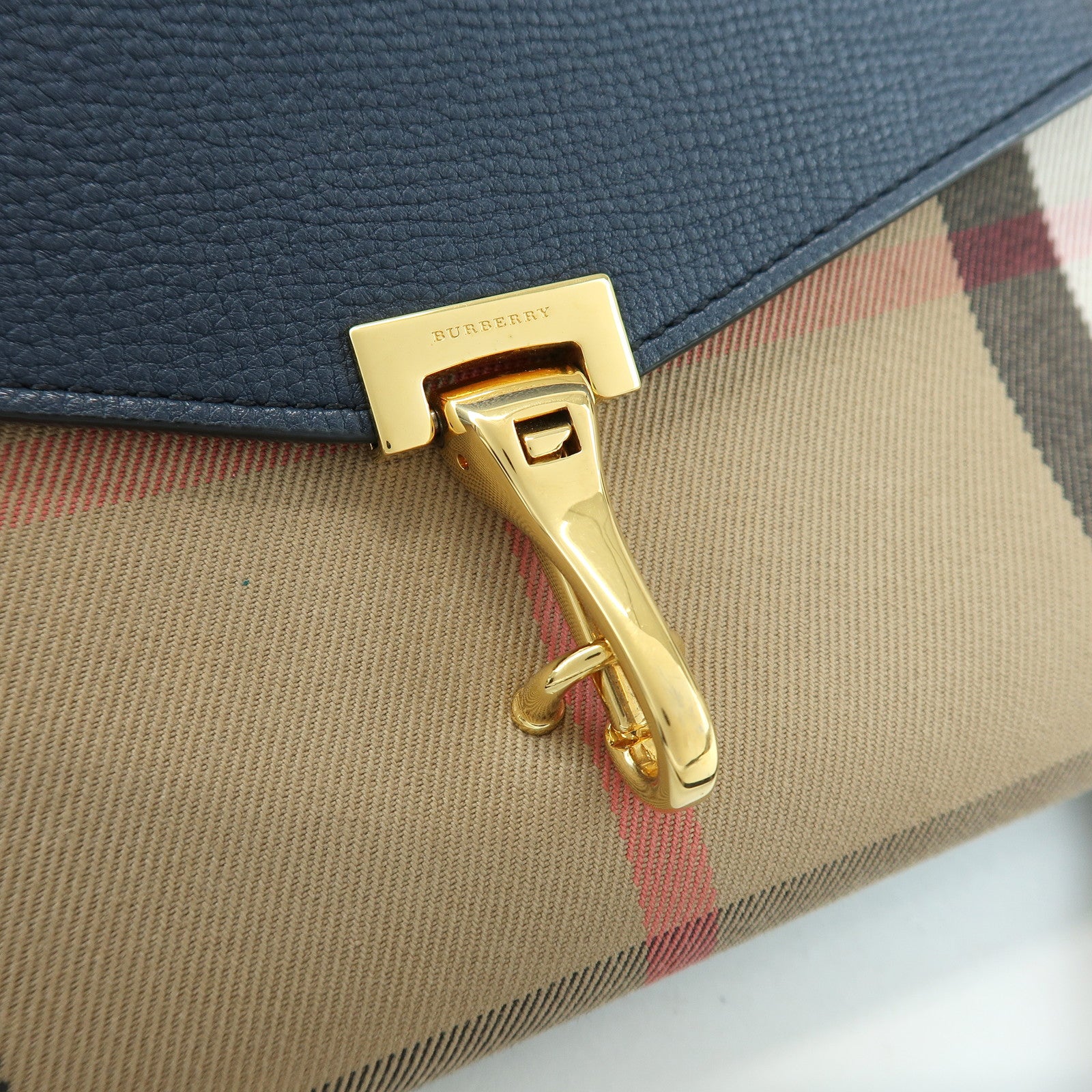 BURBERRY Nova Plaid Canvas Leather Shoulder Bag Beige Navy