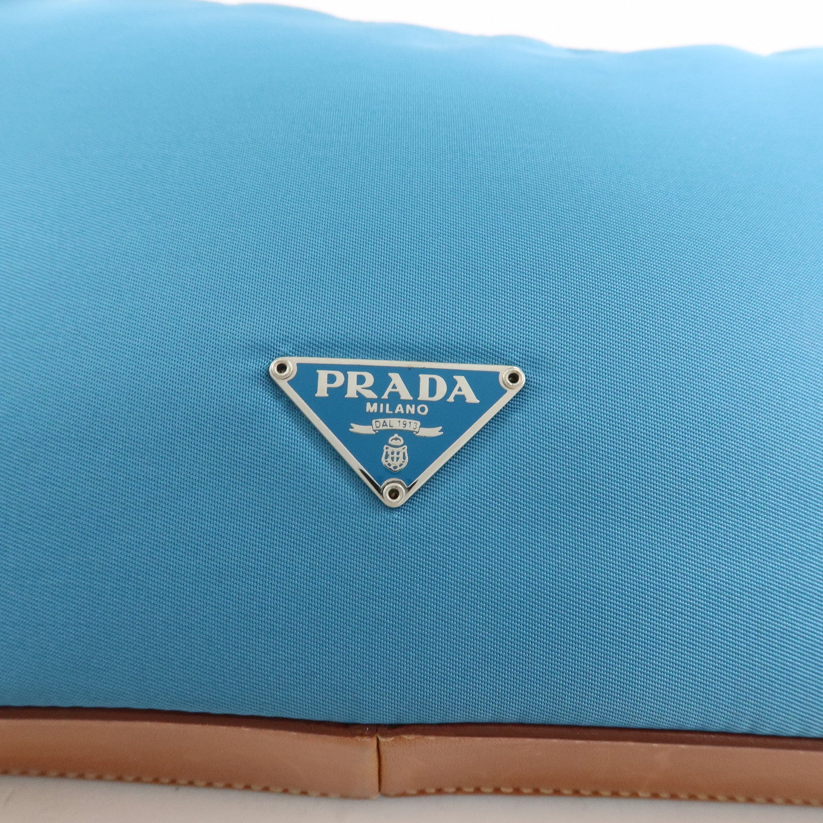 PRADA Triangle Logo Nylon Leather Shoulder Bag Blue Brown BR2205