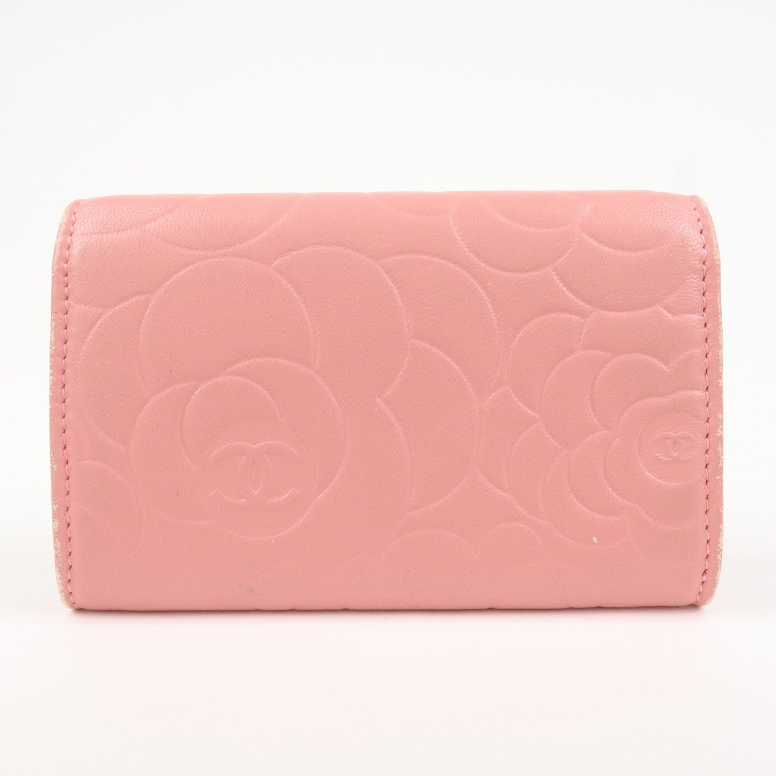 CHANEL Camellia COCO Mark Leather Card Case Card Holder Pink
