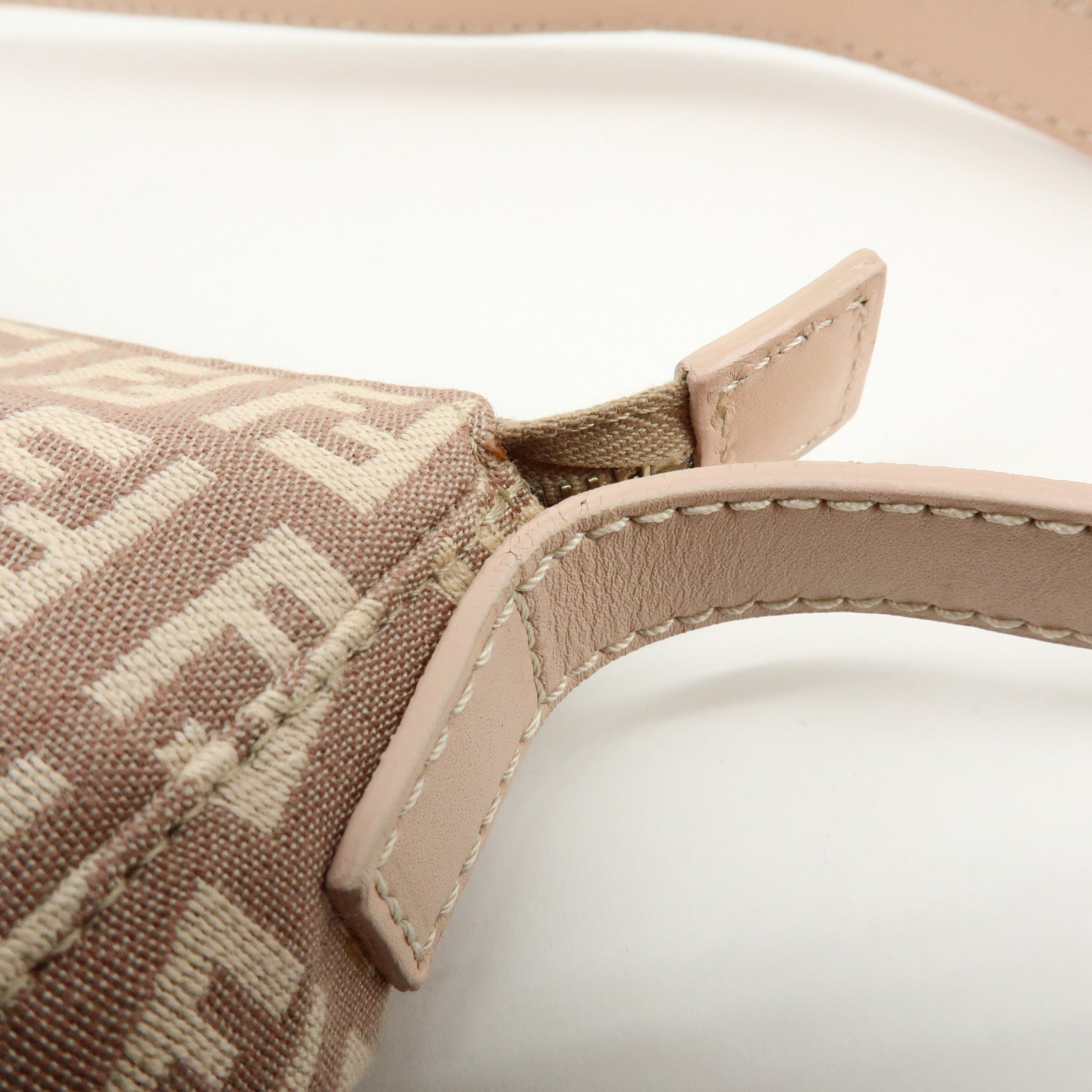FENDI Zucchino Canvas Leather Hand Bag Pink Beige 8BR443