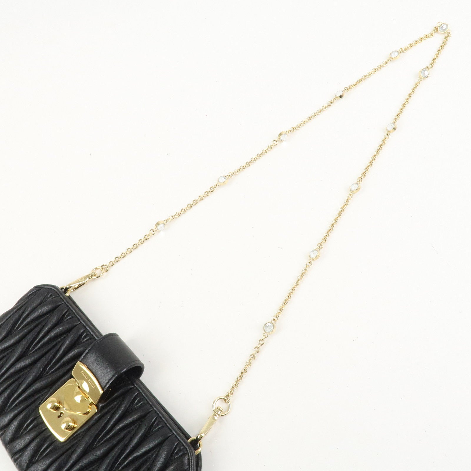 MIU MIU Matelasse Nappa Leather Chain Shoulder Bag Phone Case Black