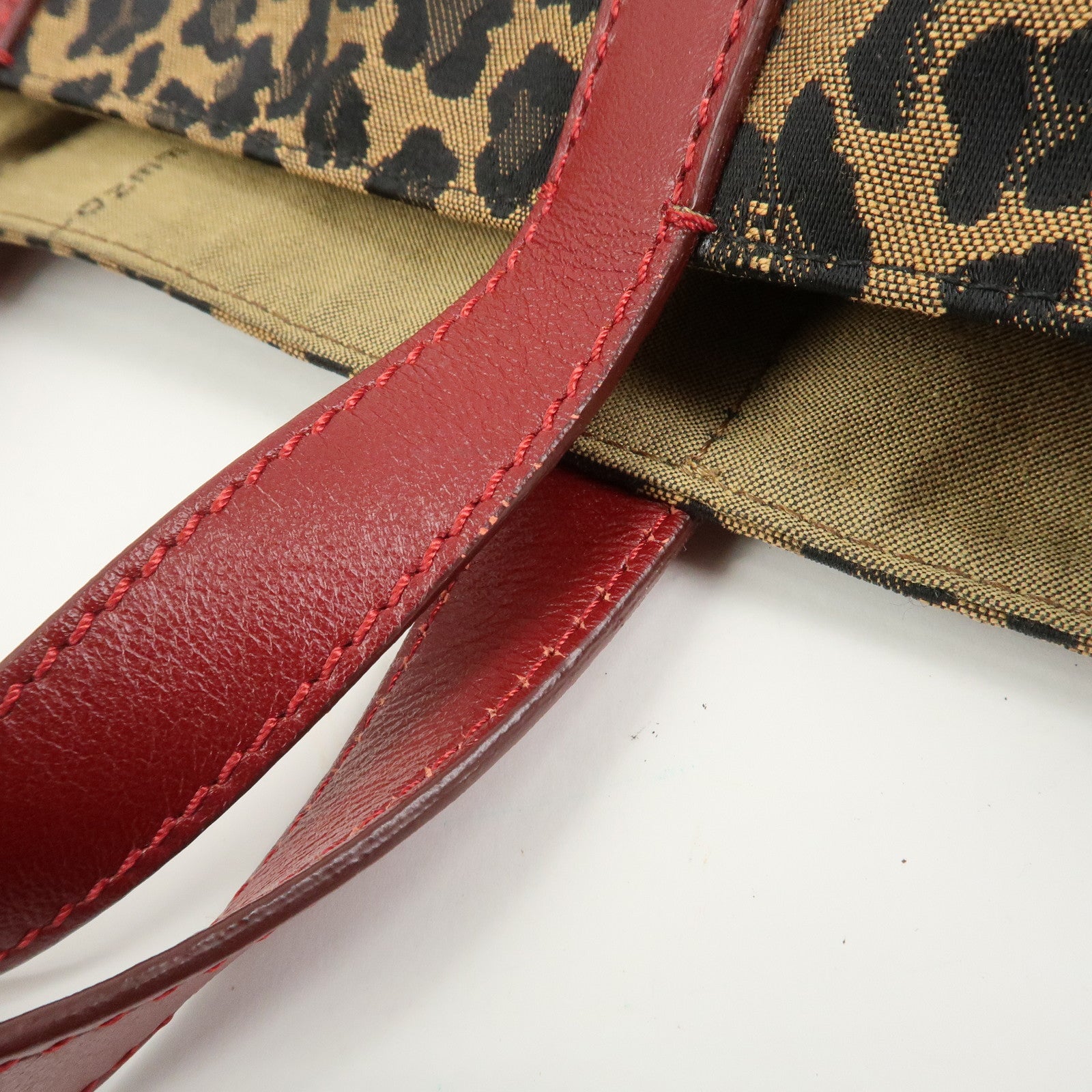 FENDI Canvas Leather Leopard Tote Bag Hand Bag Brown Red 8BH173