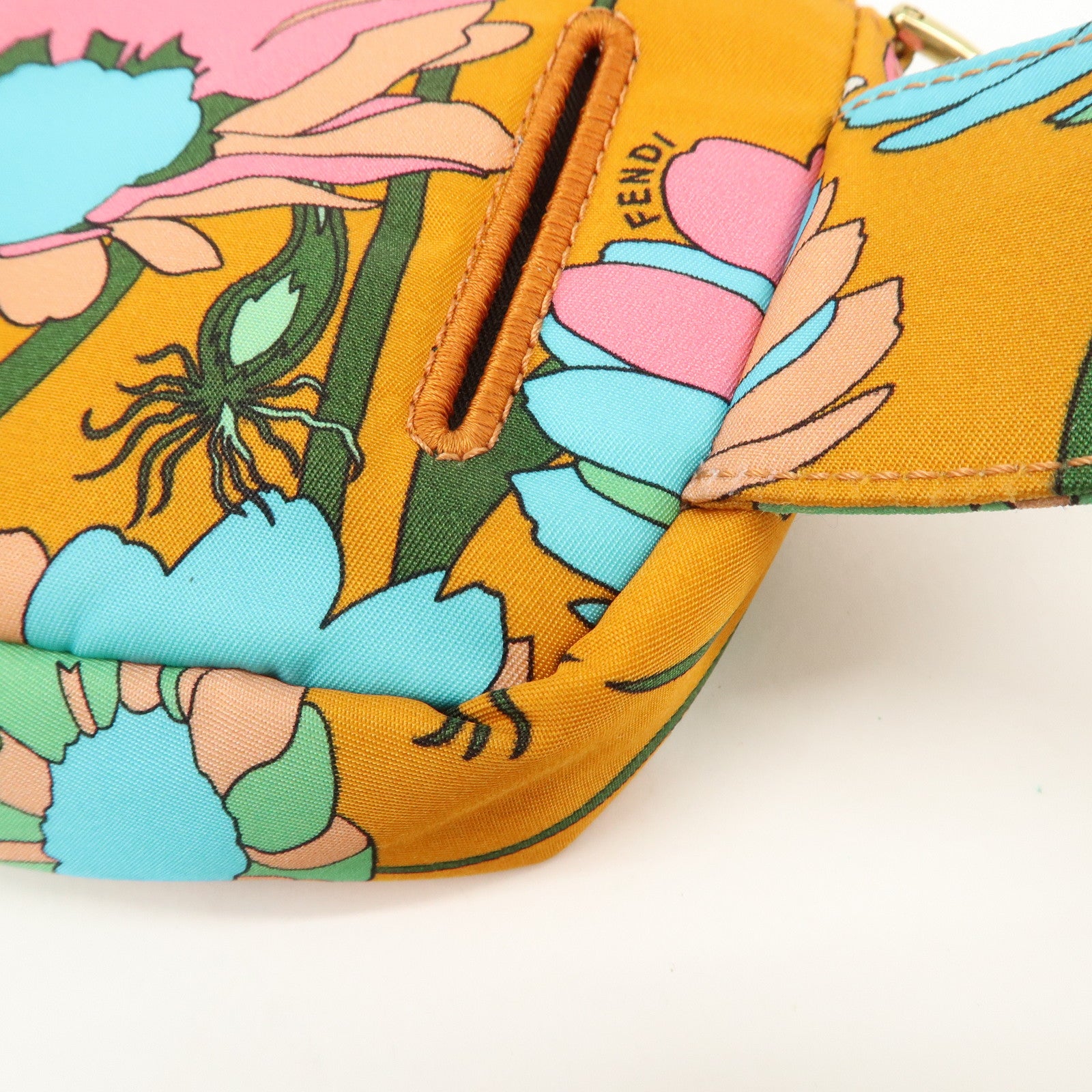 FENDI Bagguette Nylon 2Way Bag Waist Bag Orange Multi Color 8BR782 Used