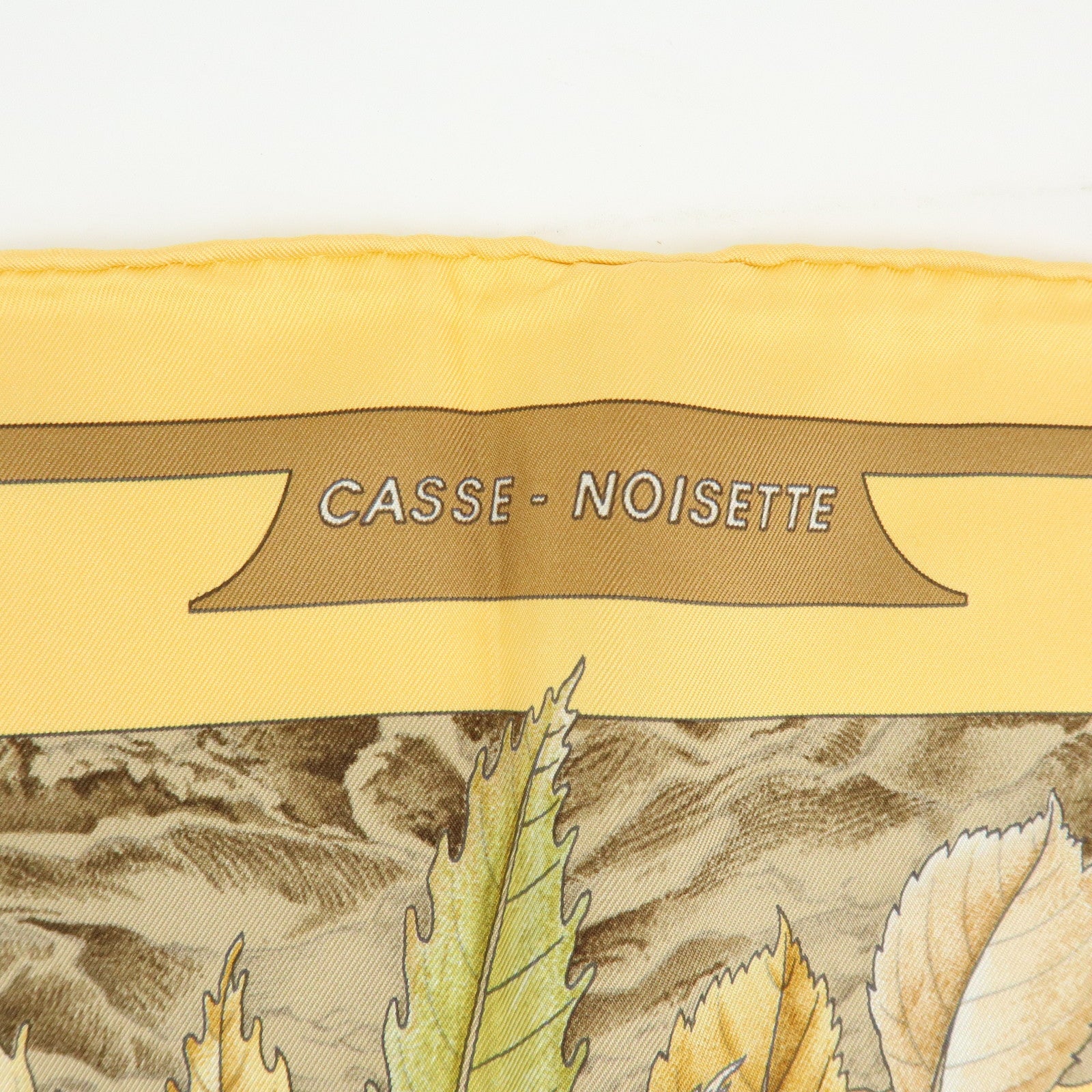 HERMES Carre 90 Silk 100% Scarf Casse Noisette Walnut Yellow Brown