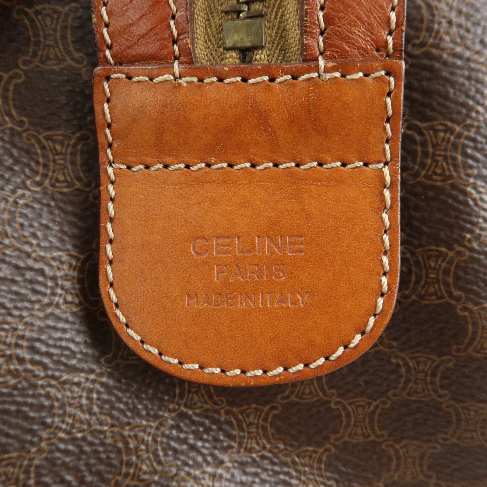CELINE Macadam PVC Leather Boston Bag Hand Bag Brown
