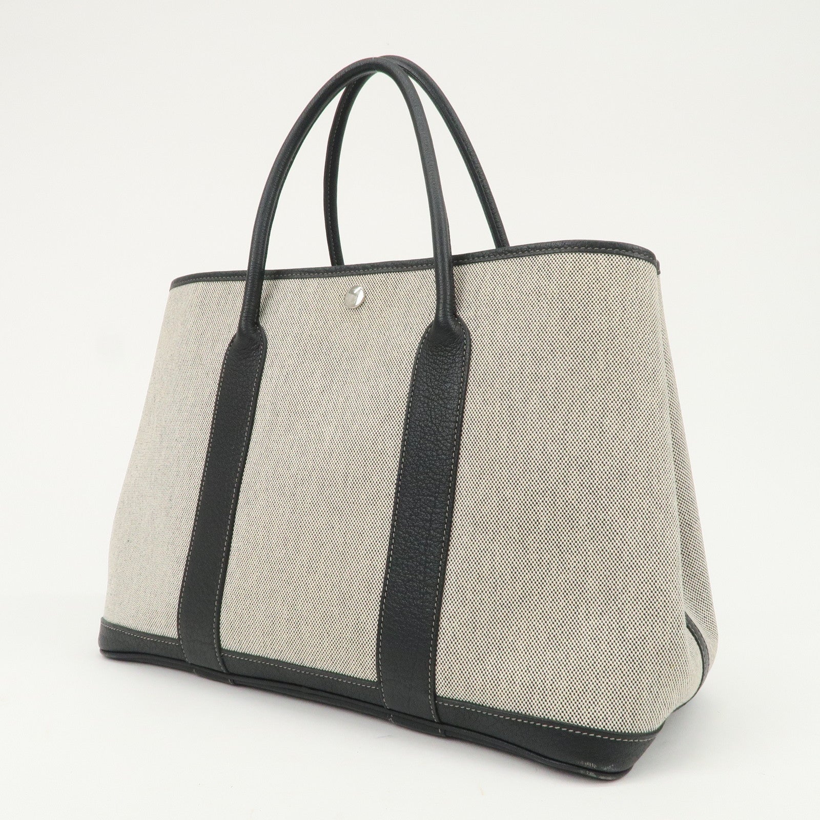 HERMES Leather Toile Garden Party PM P Stamped Tote Bag Natural