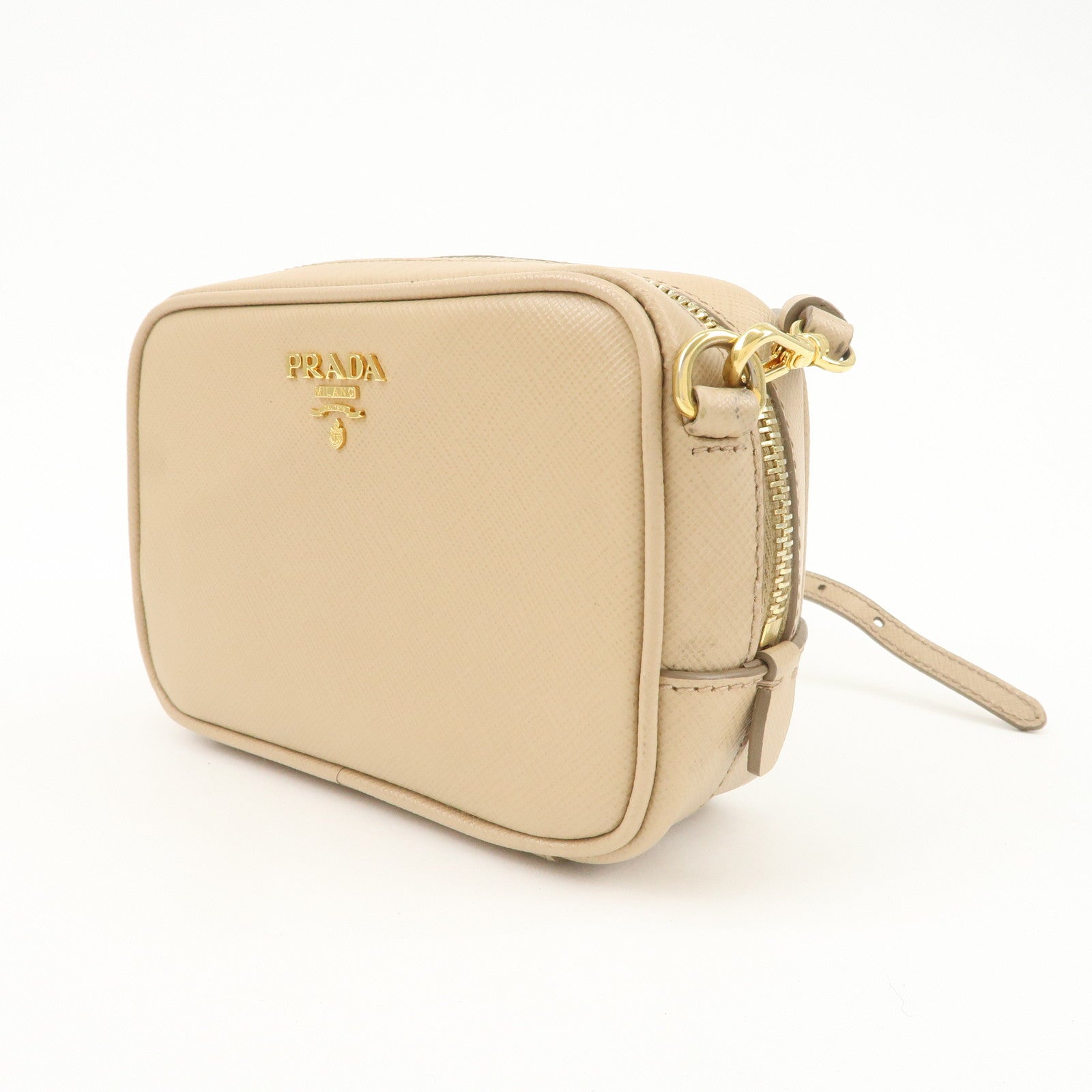 PRADA Logo Saffiano Leather Shoulder Bag Crossbody Bag Beige 1NF674 Used