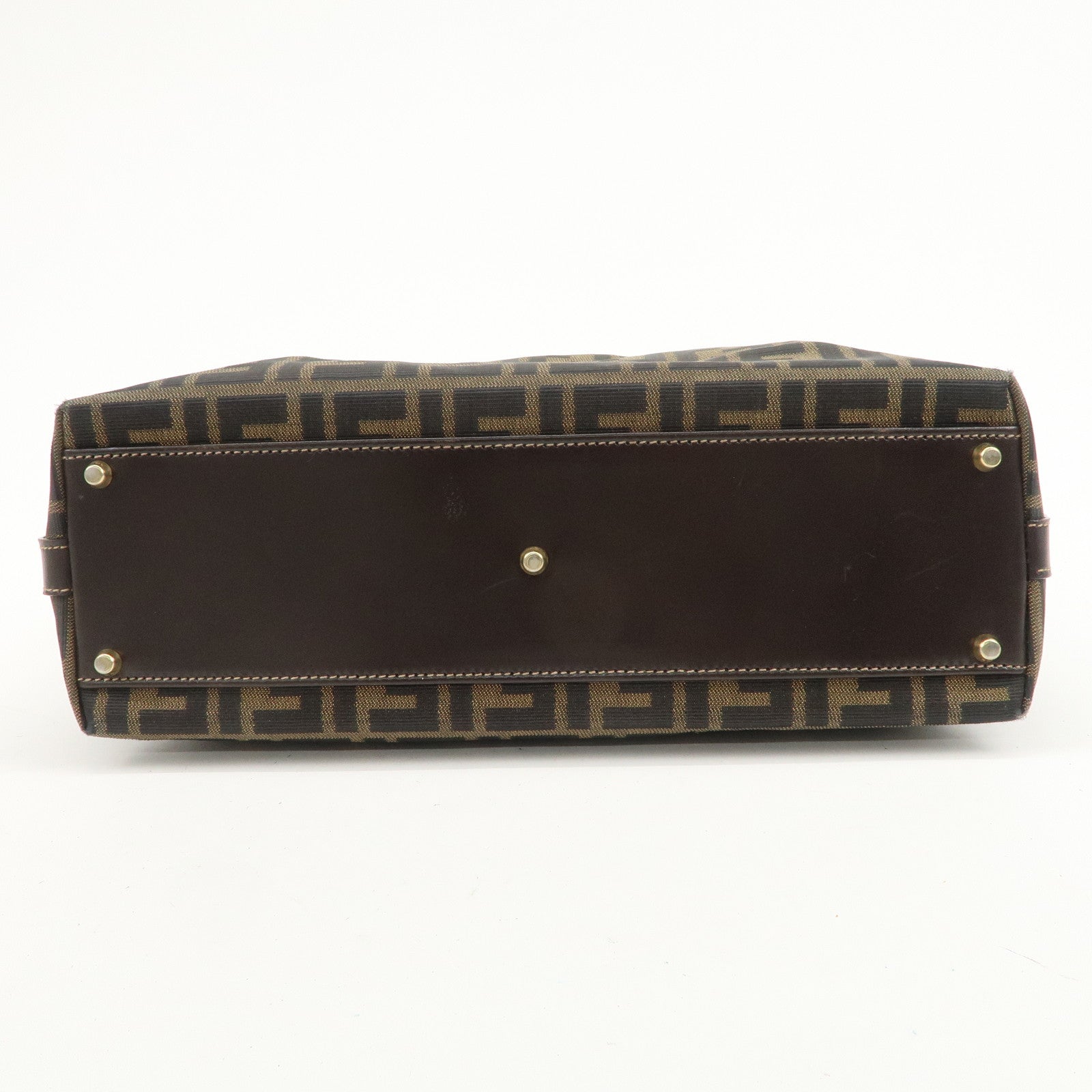 FENDI Zucca Canvas Leather 2Way Bag Hand Bag Shoulder Bag Brown