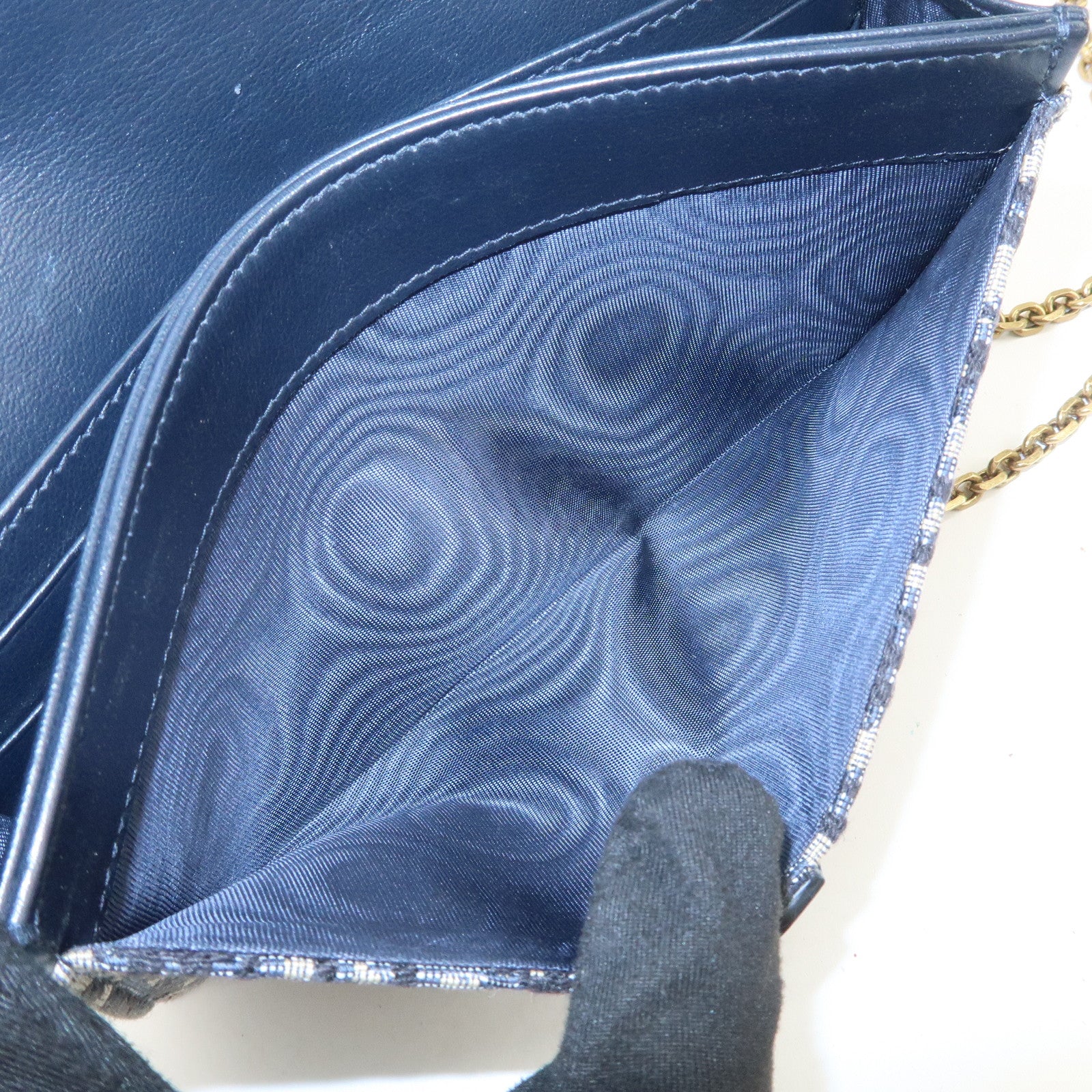 Christian Dior Jacquard Leather Saddle Small Chain Shoulder Wallet