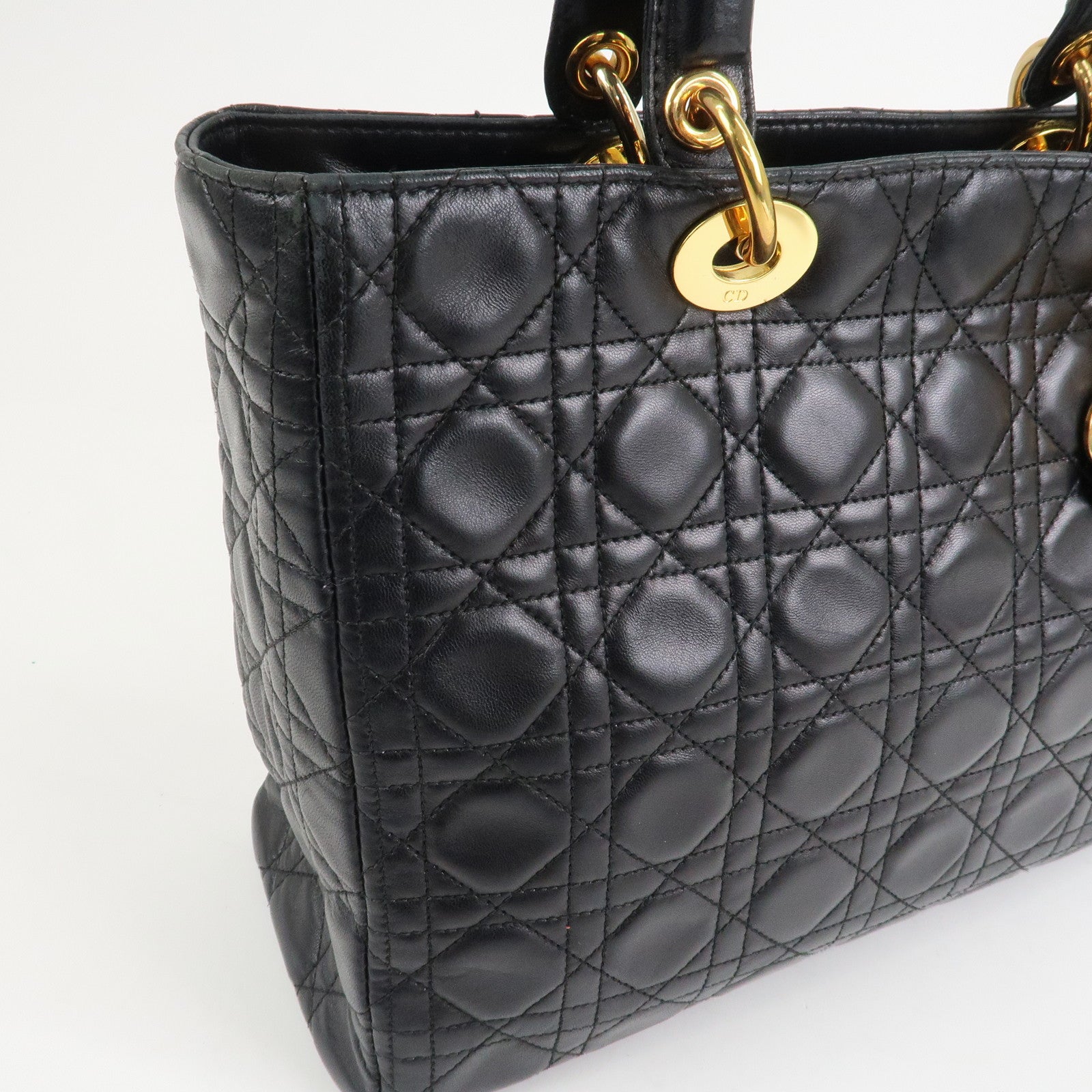 Christian Dior Cannage Lady Dior Leather Large 2Way Bag Black